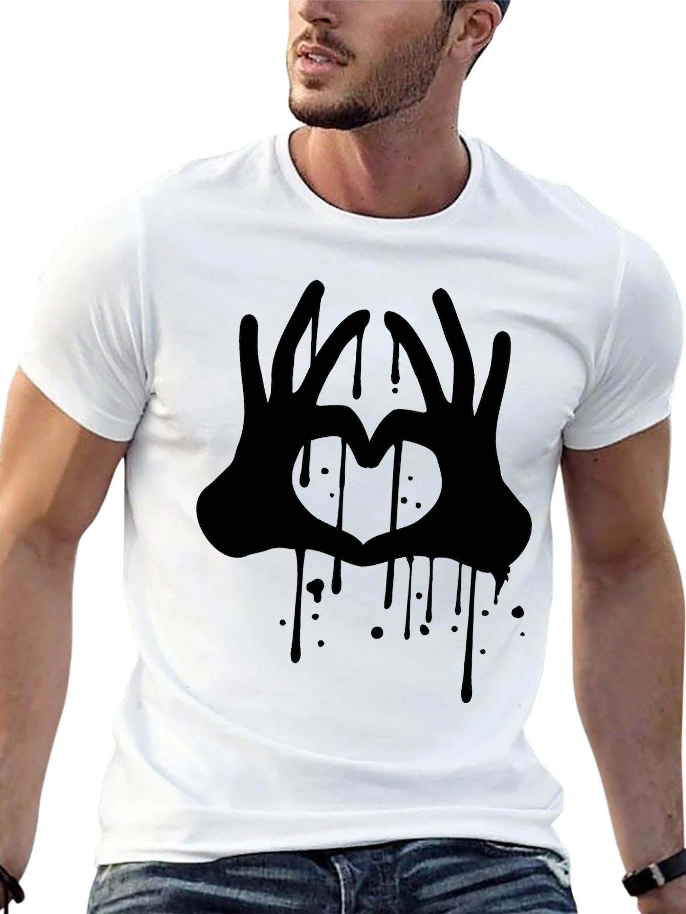 Heart Hands Graphic Tee - Black Crew Neck T-Shirt