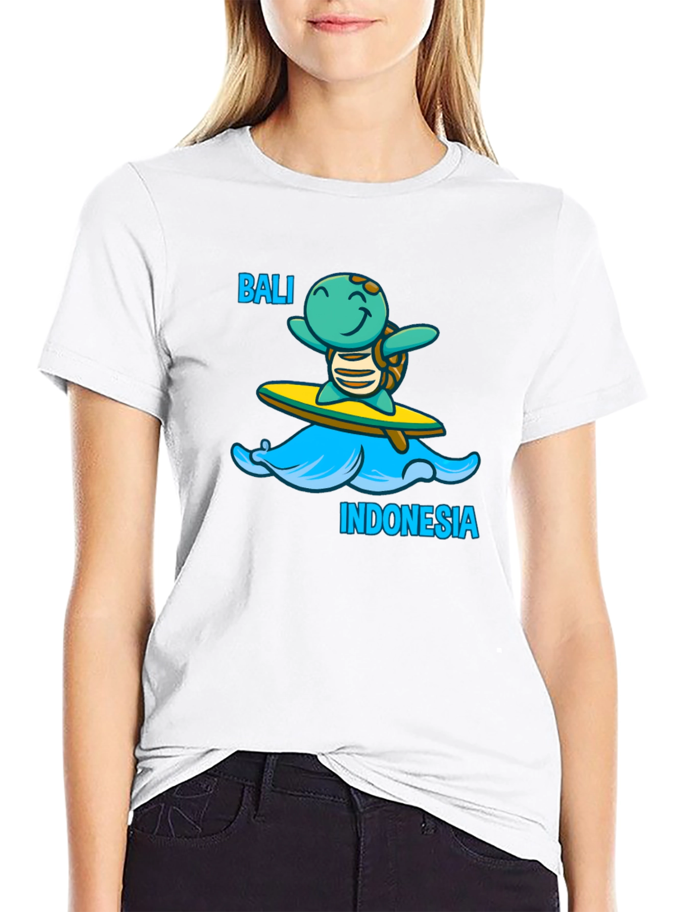 Bali Indonesia Turtle Surfboard Black T-Shirt