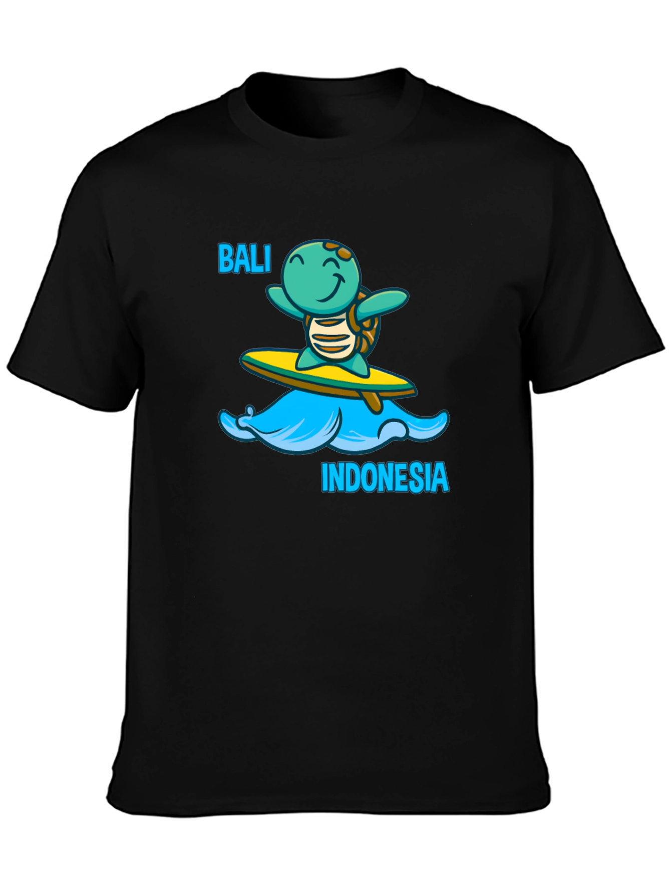 Bali Indonesia Turtle Surfboard Black T-Shirt