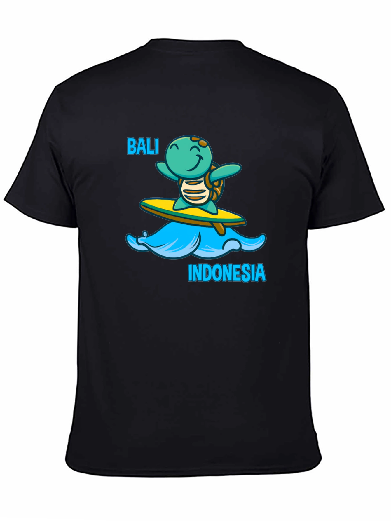 Bali Indonesia Turtle Surfboard Black T-Shirt