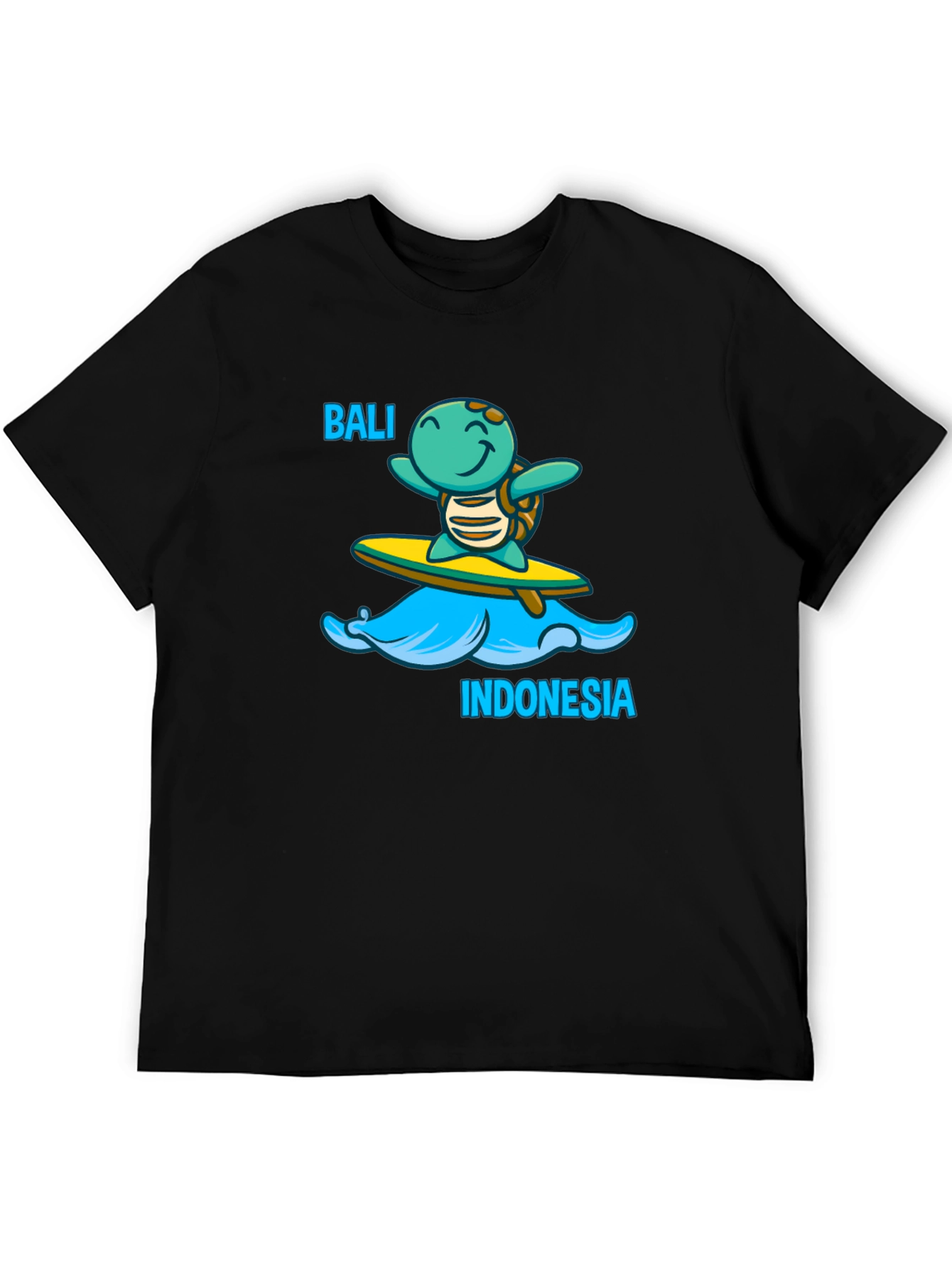 Bali Indonesia Turtle Surfboard Black T-Shirt