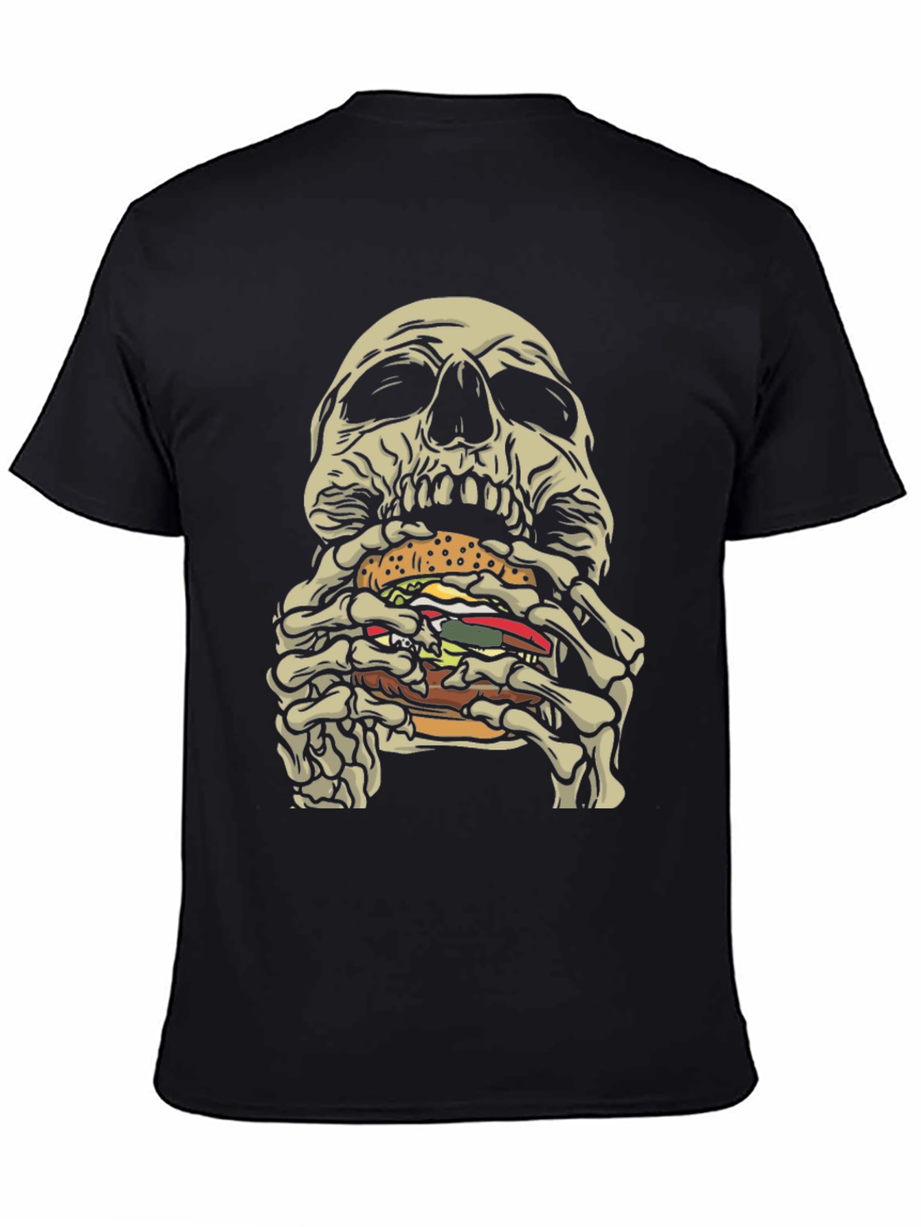 Skull Eating Burger Graphic T-Shirt - Black