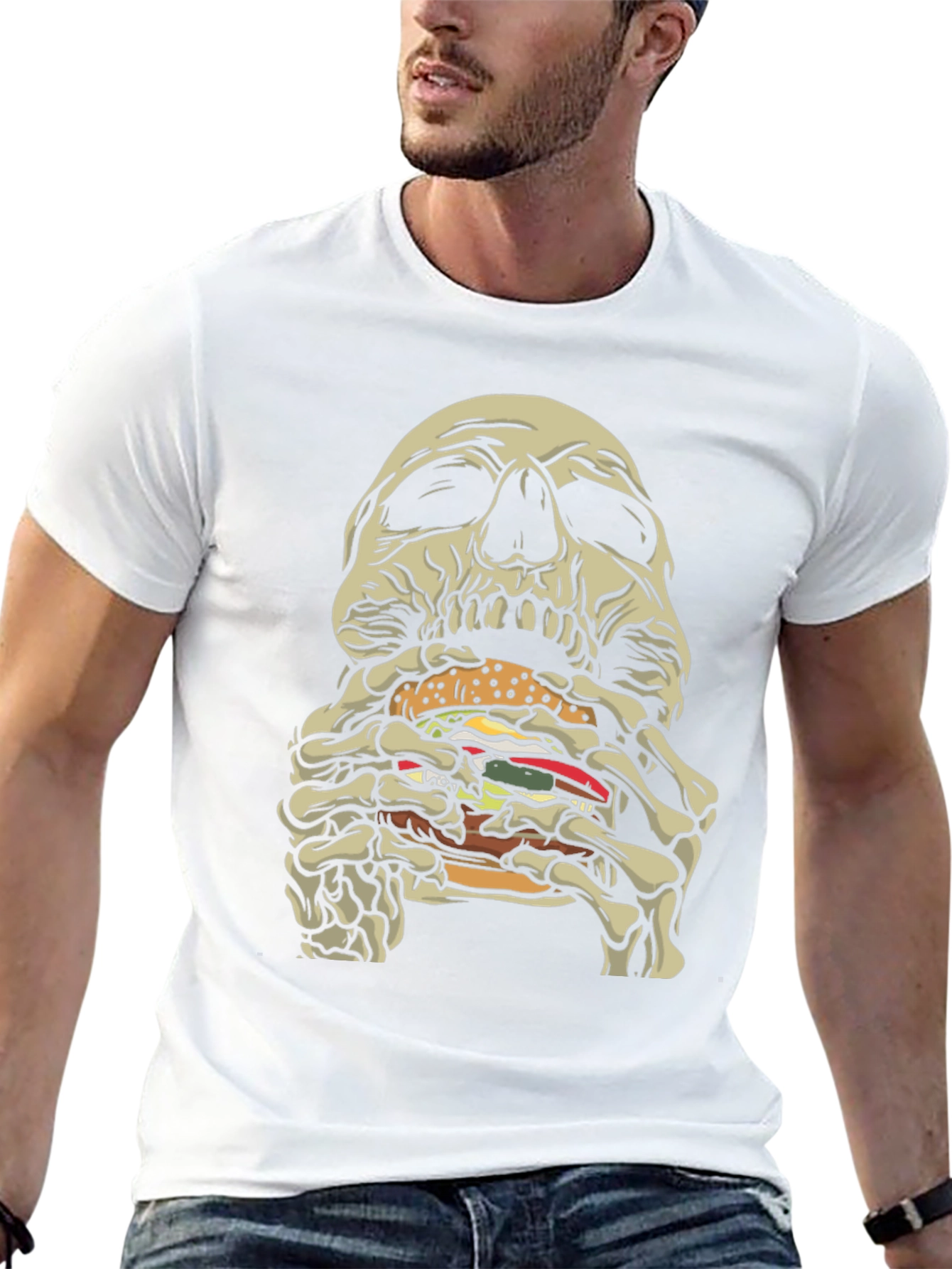 Skull Eating Burger Graphic T-Shirt - Black