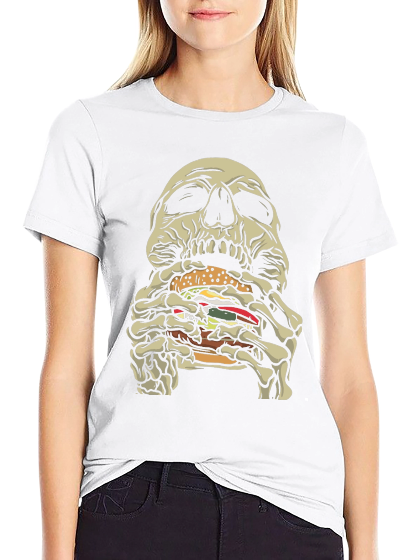Skull Eating Burger Graphic T-Shirt - Black
