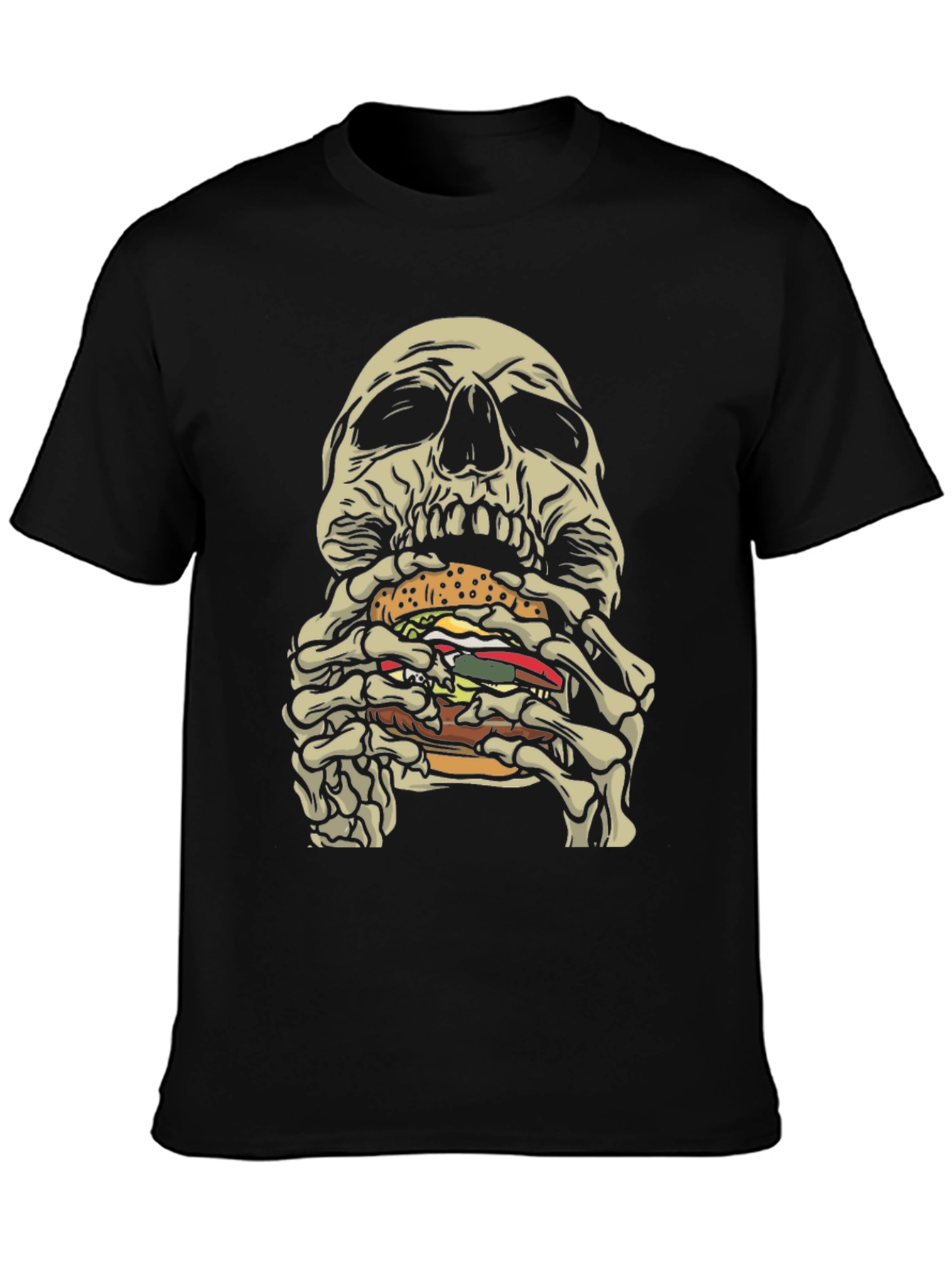 Skull Eating Burger Graphic T-Shirt - Black