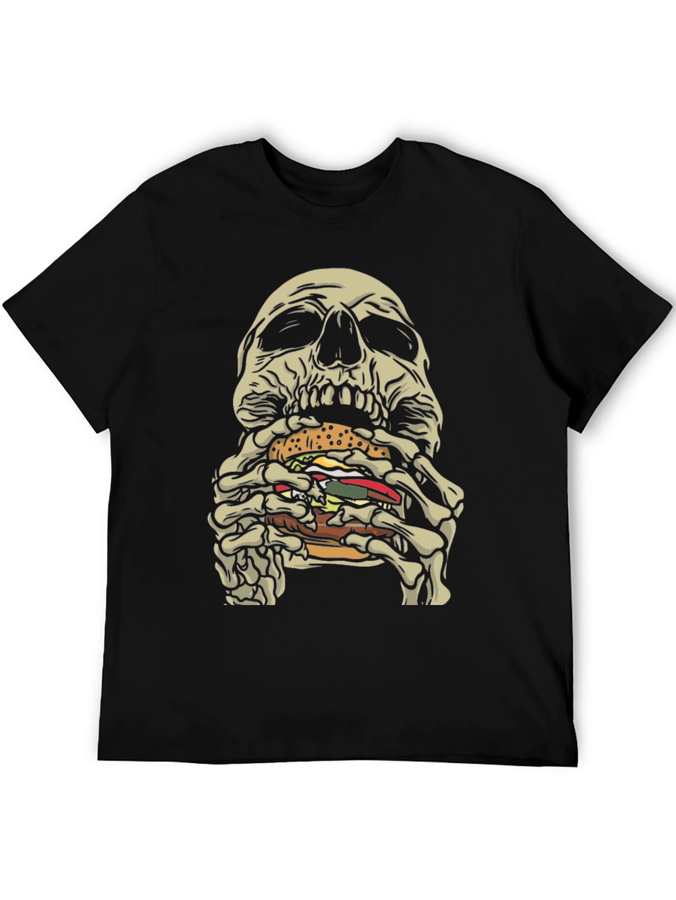 Skull Eating Burger Graphic T-Shirt - Black