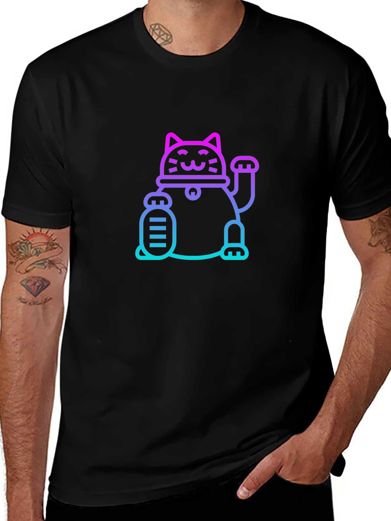 Lucky Cat Graphic Tee - Unisex Black T-Shirt