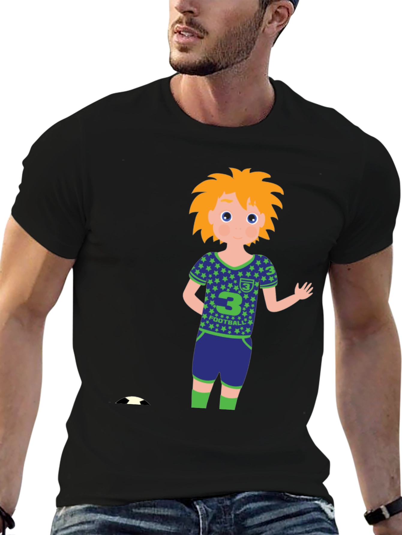 Cartoon Football Player Black T-Shirt