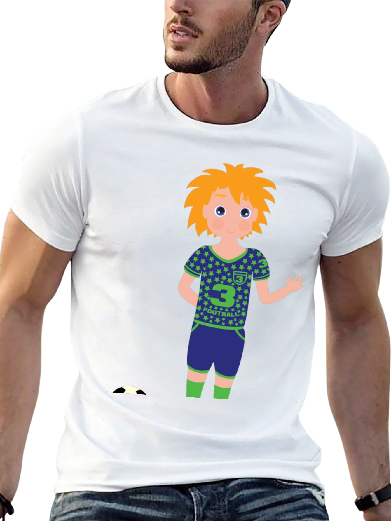 Cartoon Football Player Black T-Shirt