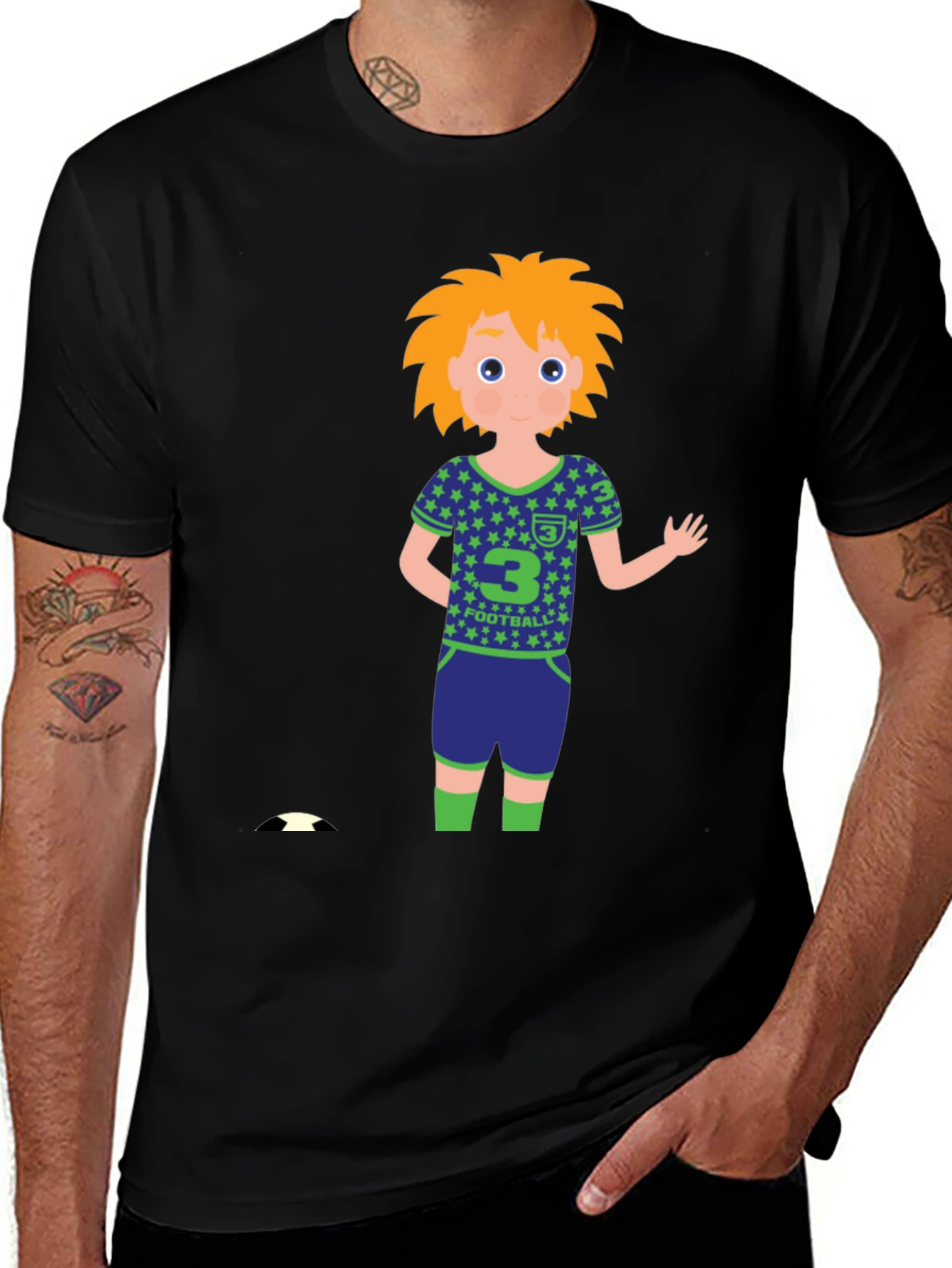 Cartoon Football Player Black T-Shirt