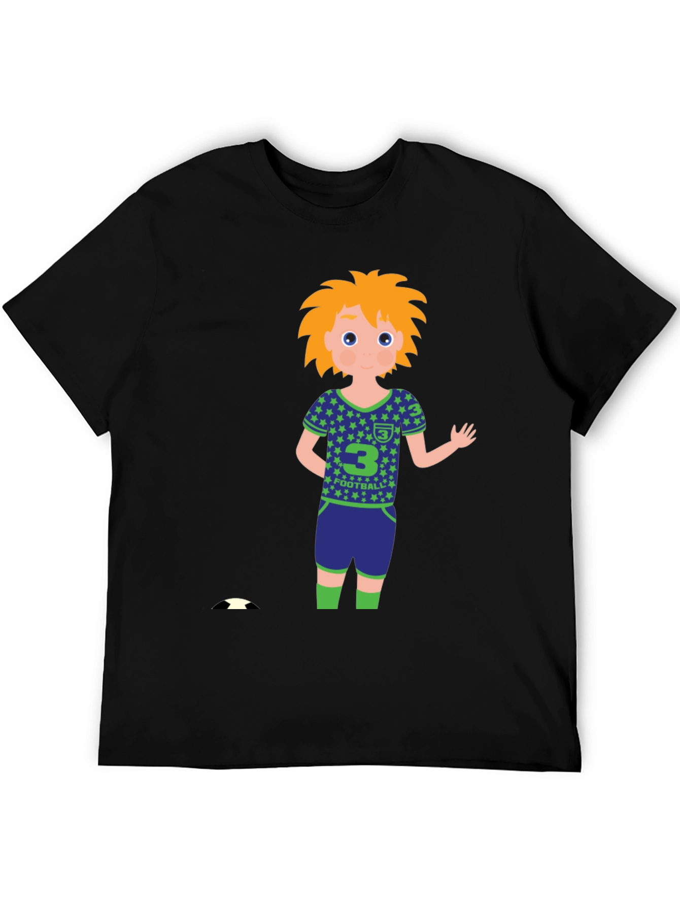 Cartoon Football Player Black T-Shirt