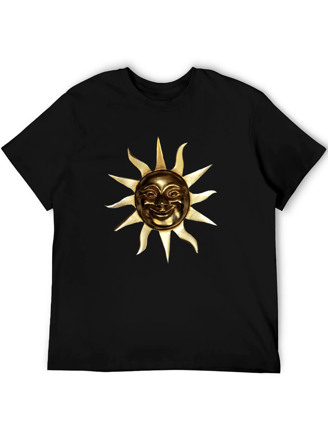 Golden Sun Face Graphic Black T-Shirt