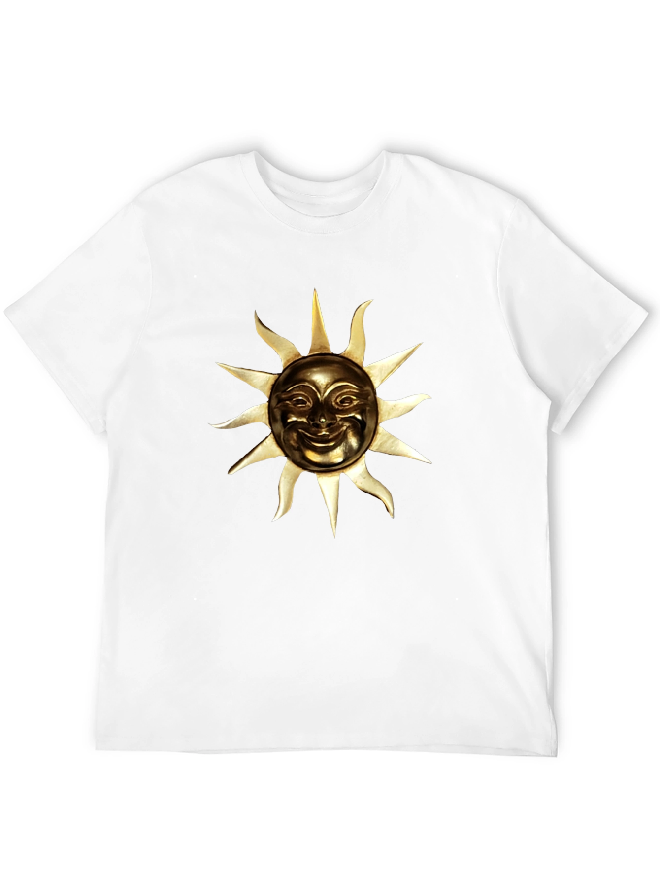 Golden Sun Face Graphic Black T-Shirt