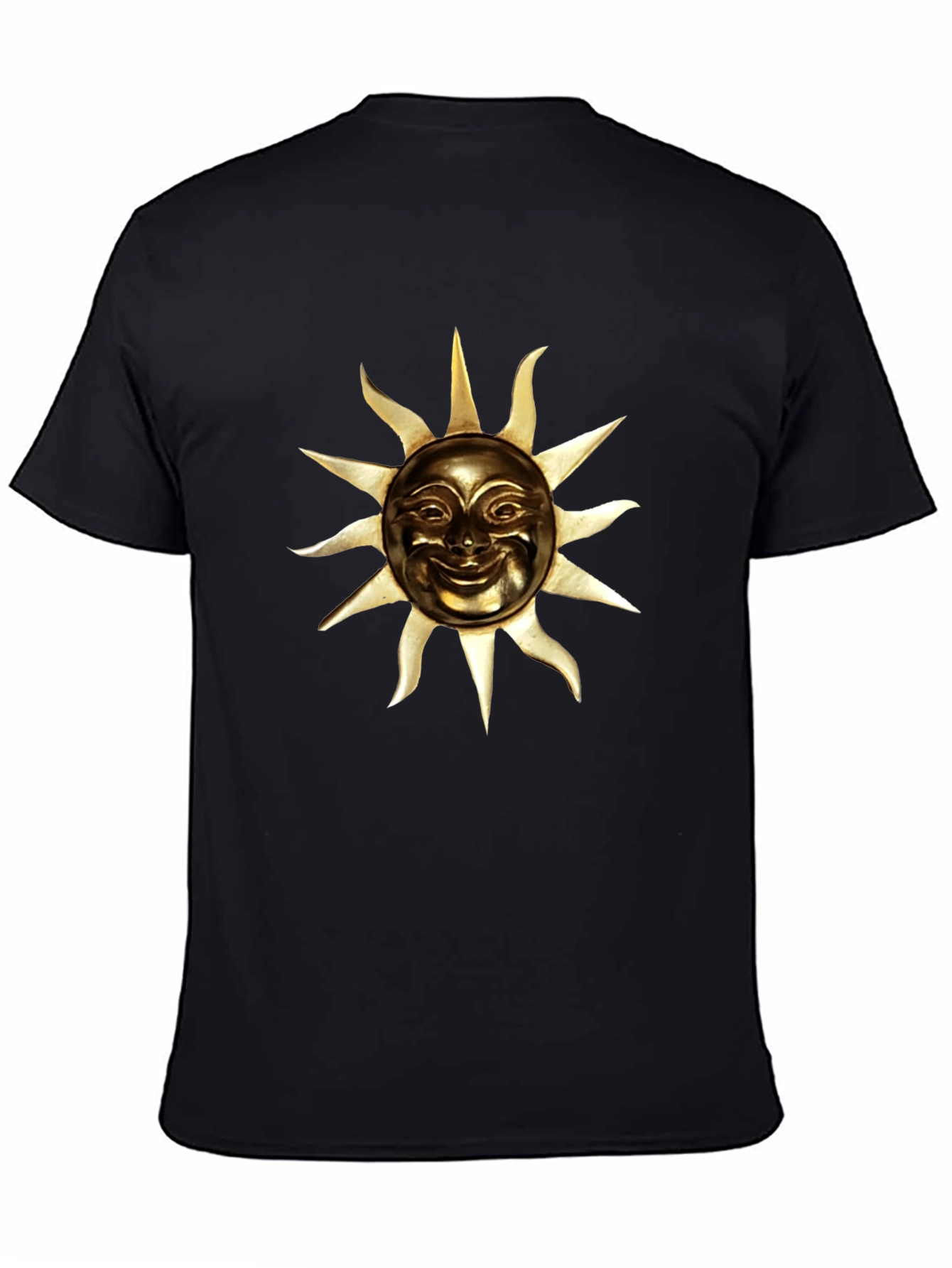 Golden Sun Face Graphic Black T-Shirt