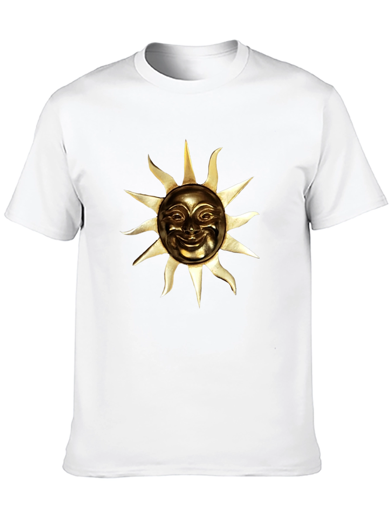 Golden Sun Face Graphic Black T-Shirt
