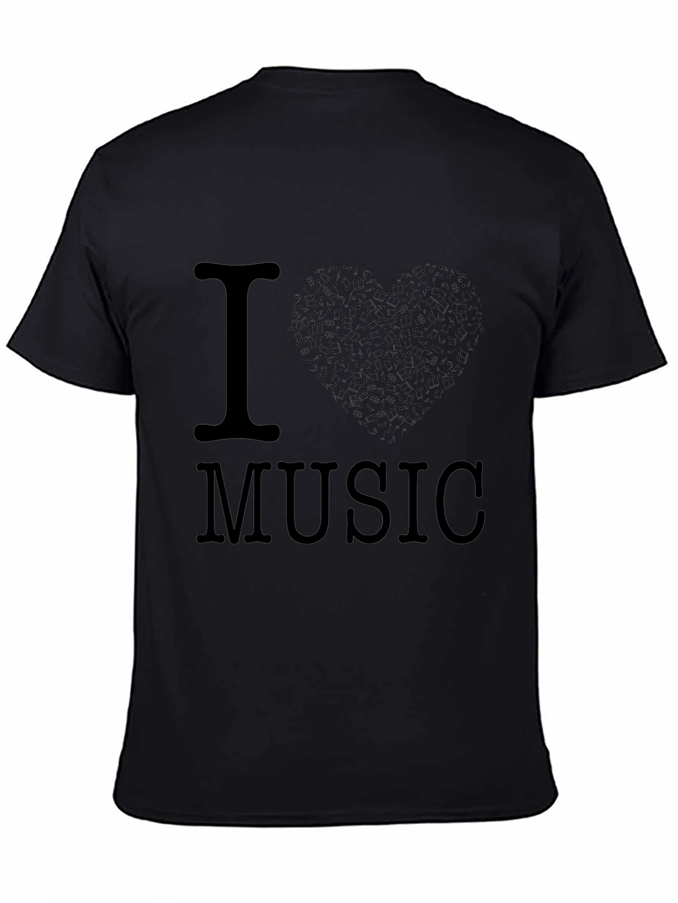 I Love Music Black Graphic Tee Shirt