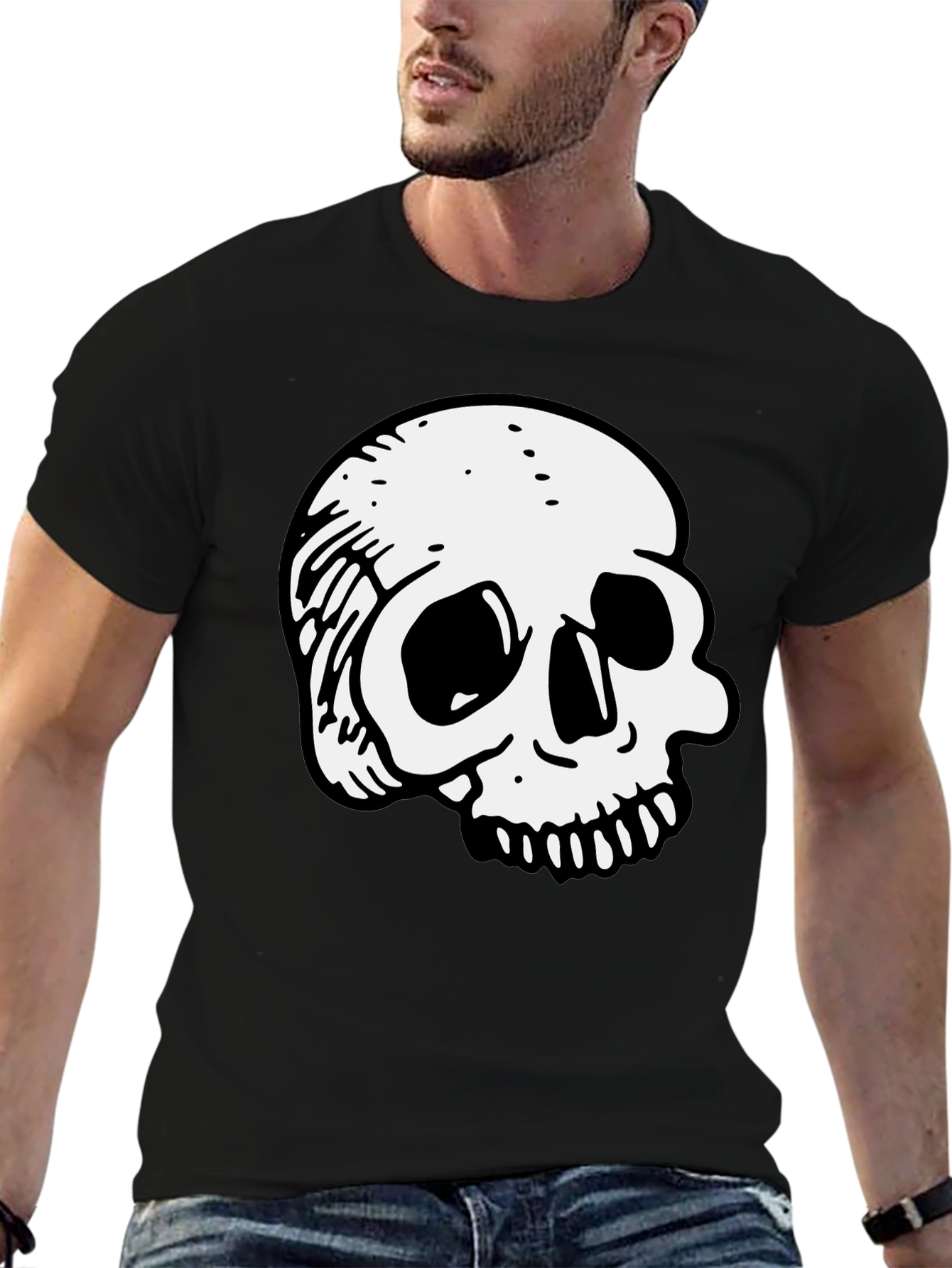 Black T-Shirt with Skull Graphic
