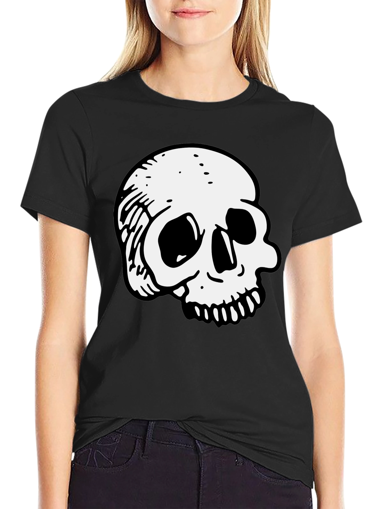 Black T-Shirt with Skull Graphic