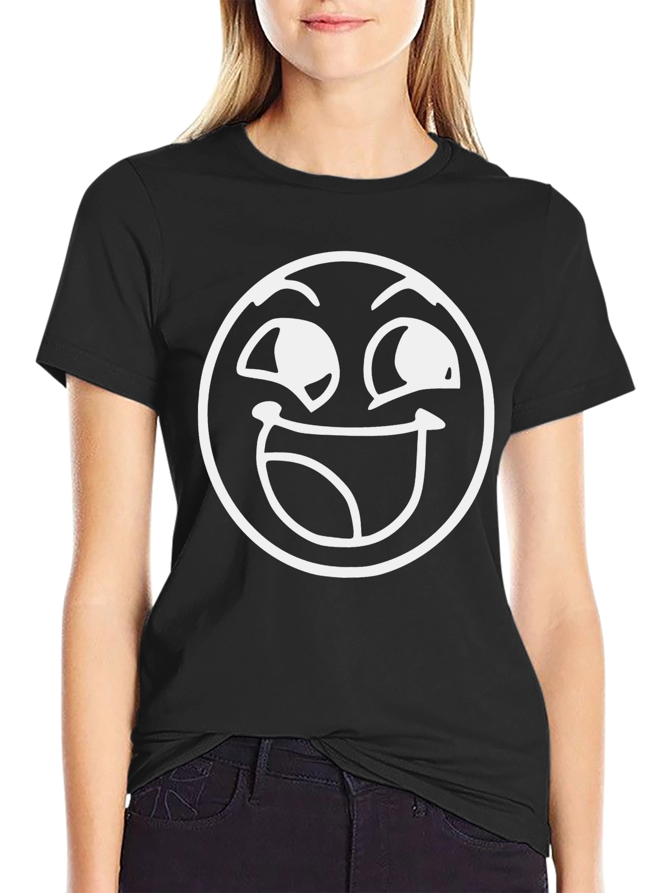 Smiley Face Graphic T-Shirt - Black