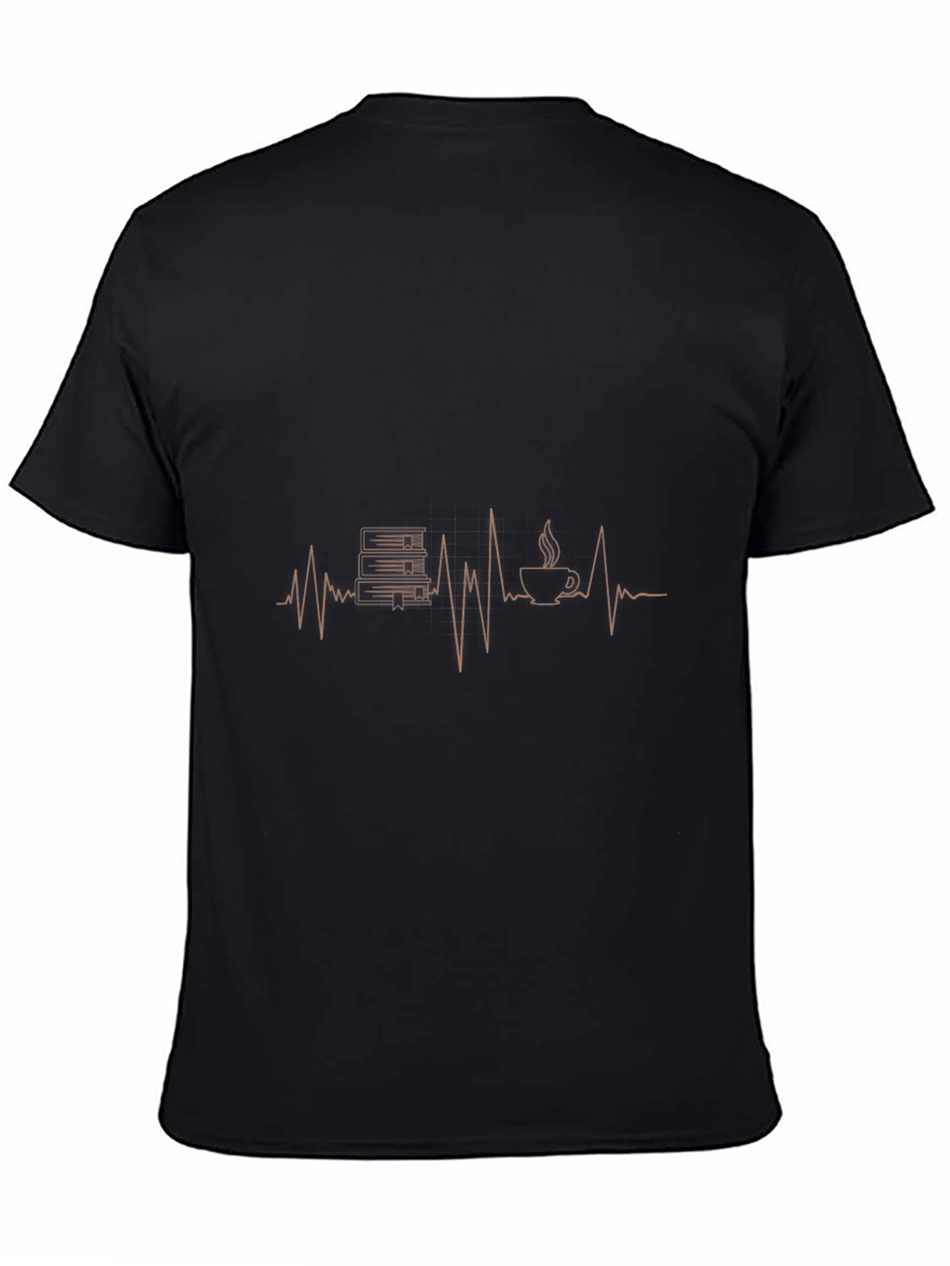 Book & Coffee Heartbeat T-Shirt - Black