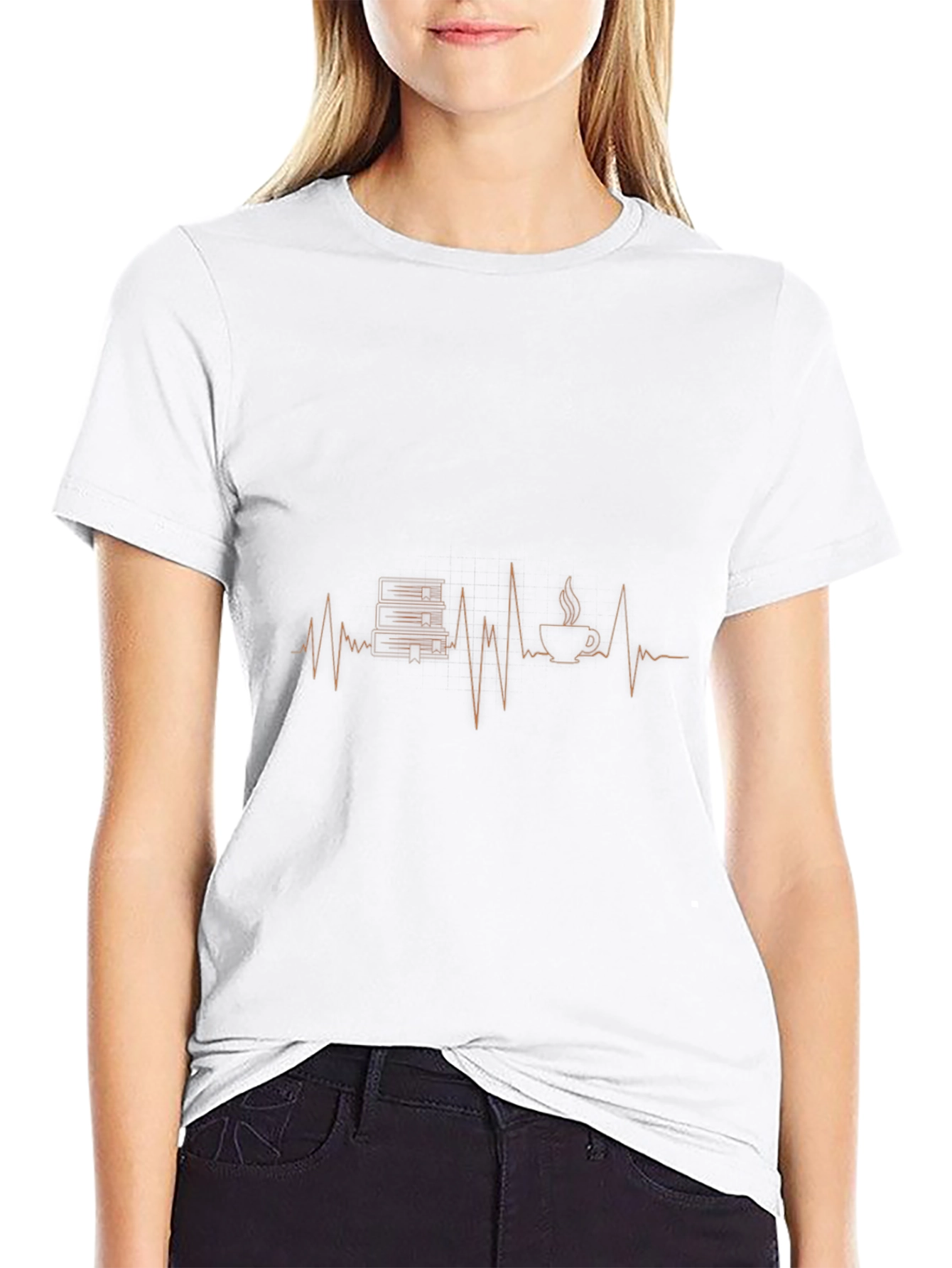 Book & Coffee Heartbeat T-Shirt - Black