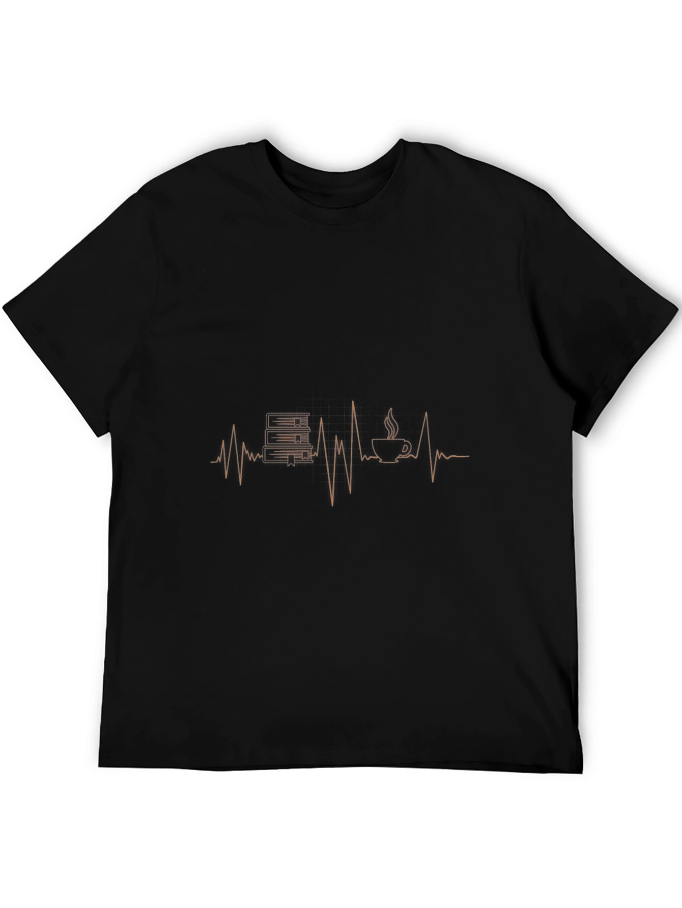 Book & Coffee Heartbeat T-Shirt - Black
