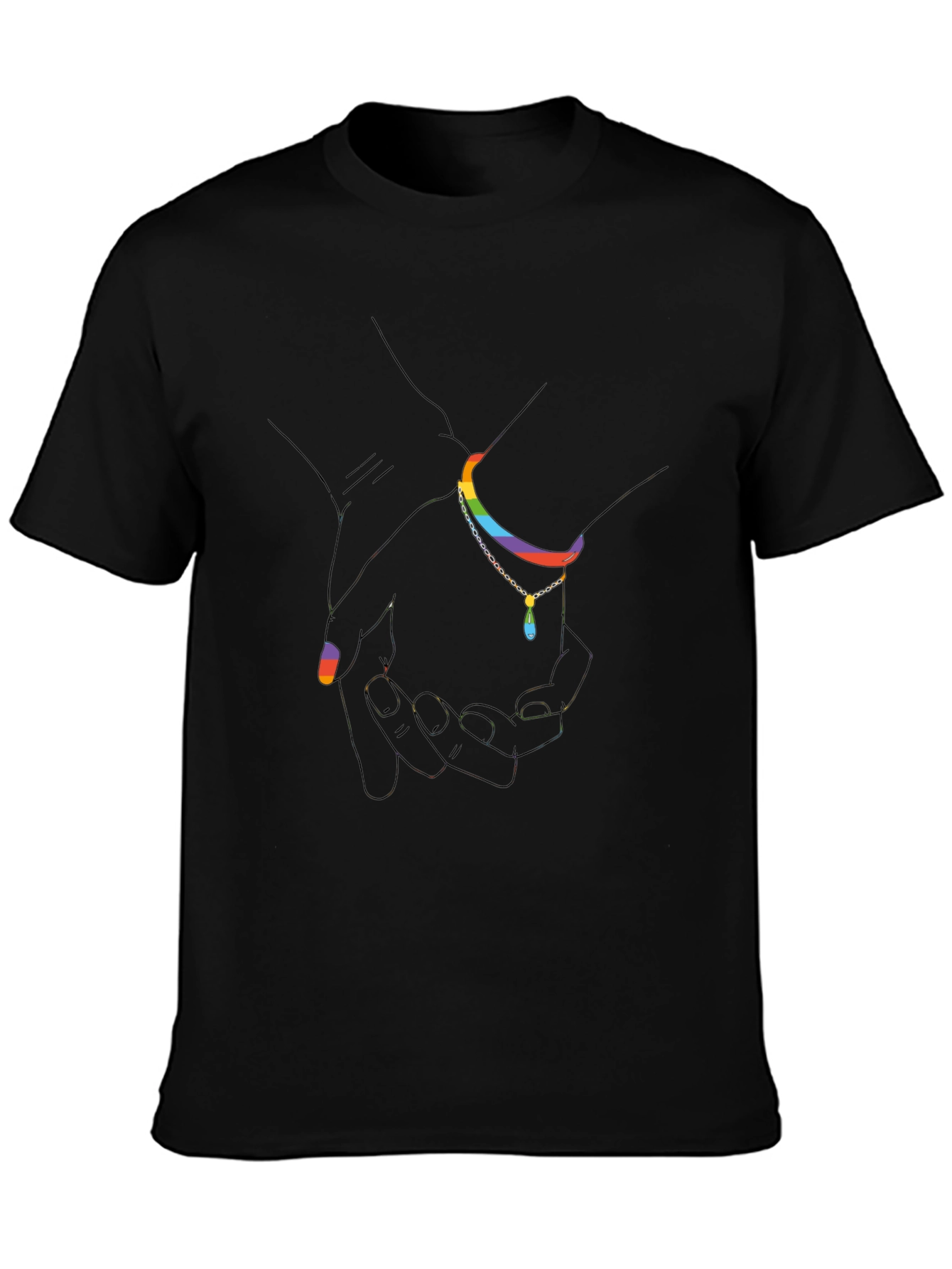 Rainbow Hand-in-Hand Graphic Black T-Shirt