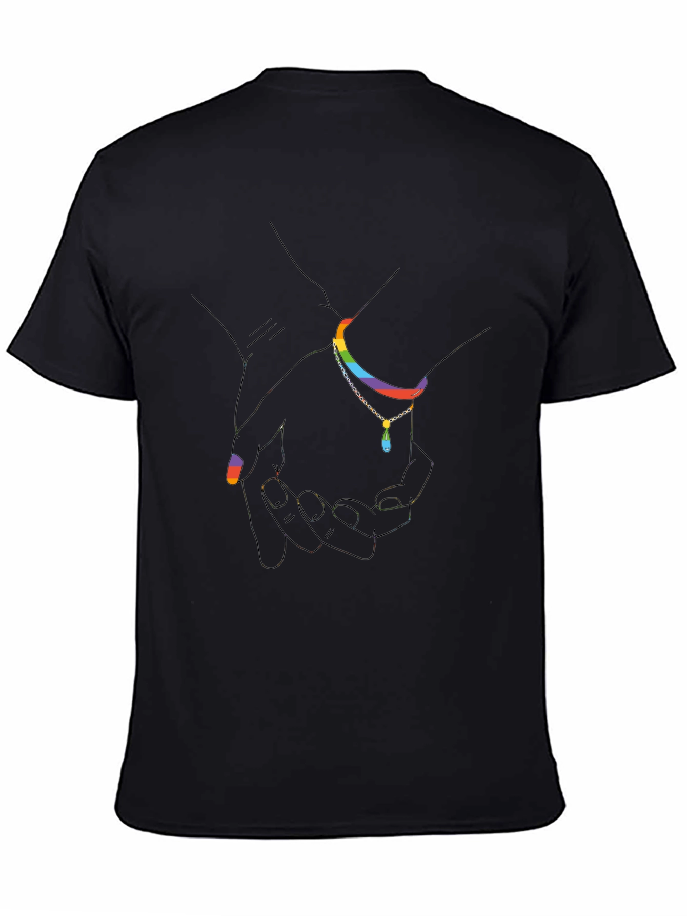 Rainbow Hand-in-Hand Graphic Black T-Shirt