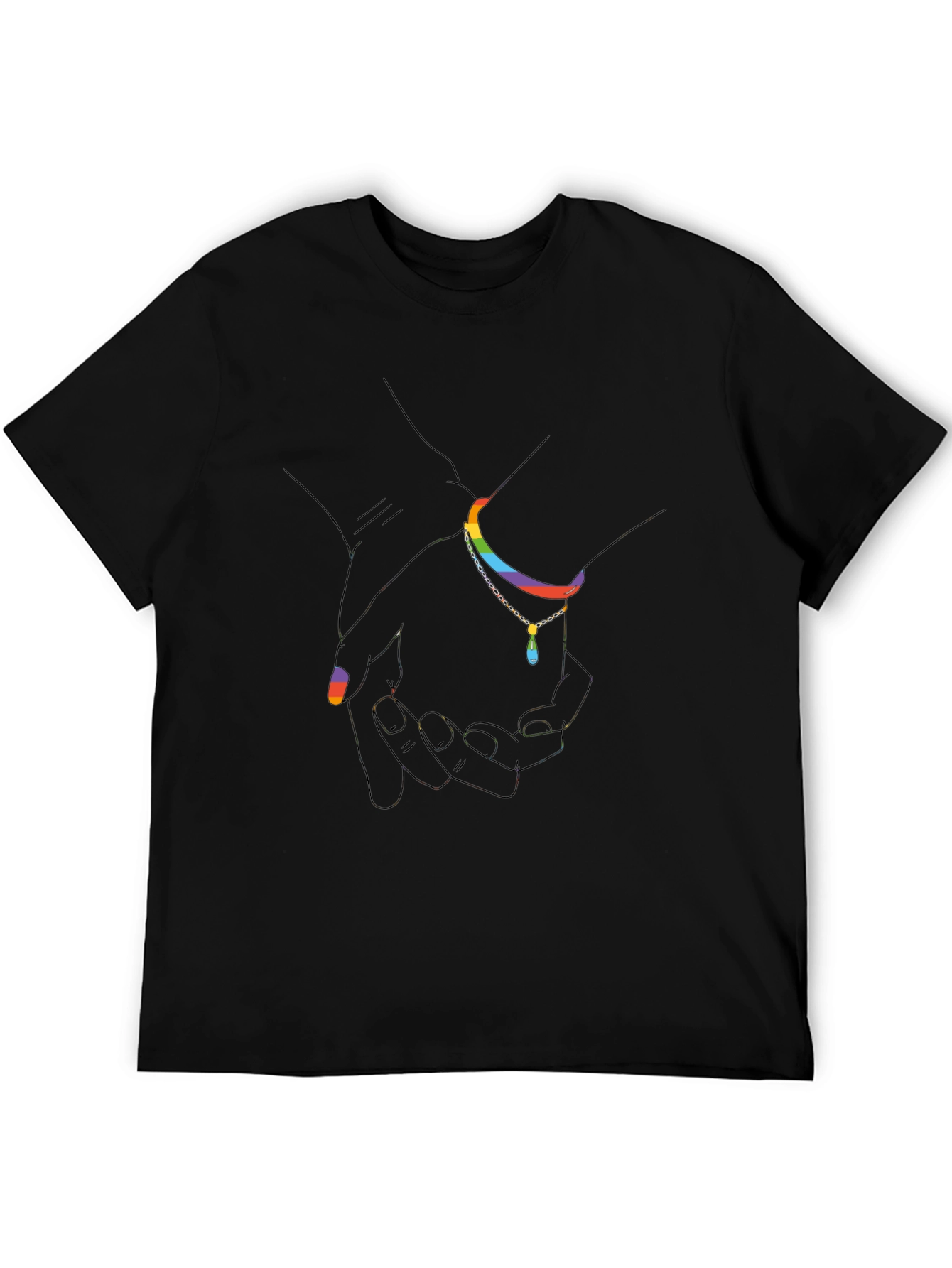 Rainbow Hand-in-Hand Graphic Black T-Shirt