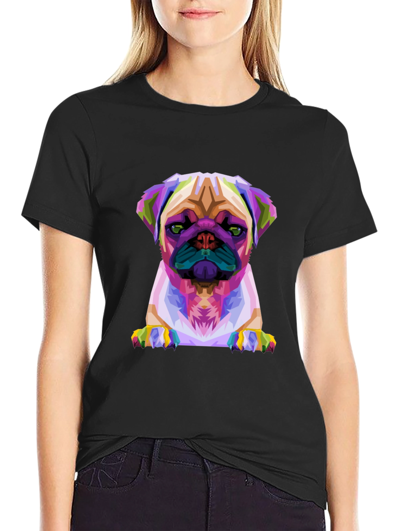 Geometric Pug Graphic Tee - Modern Dog Lover T-Shirt