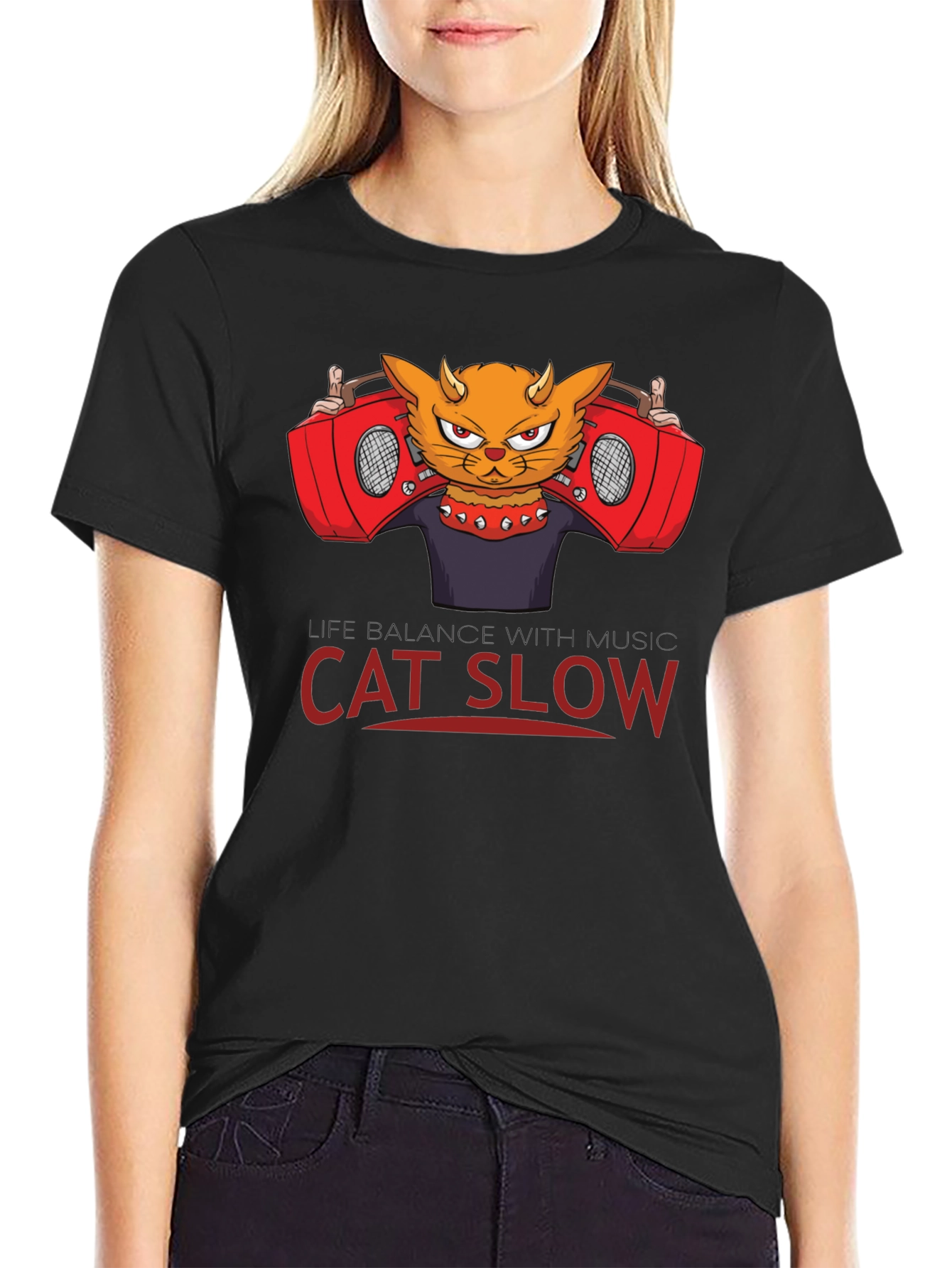 Cat Slow Music Graphic T-Shirt
