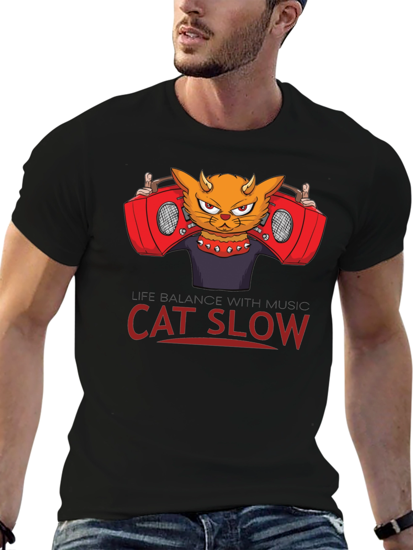 Cat Slow Music Graphic T-Shirt