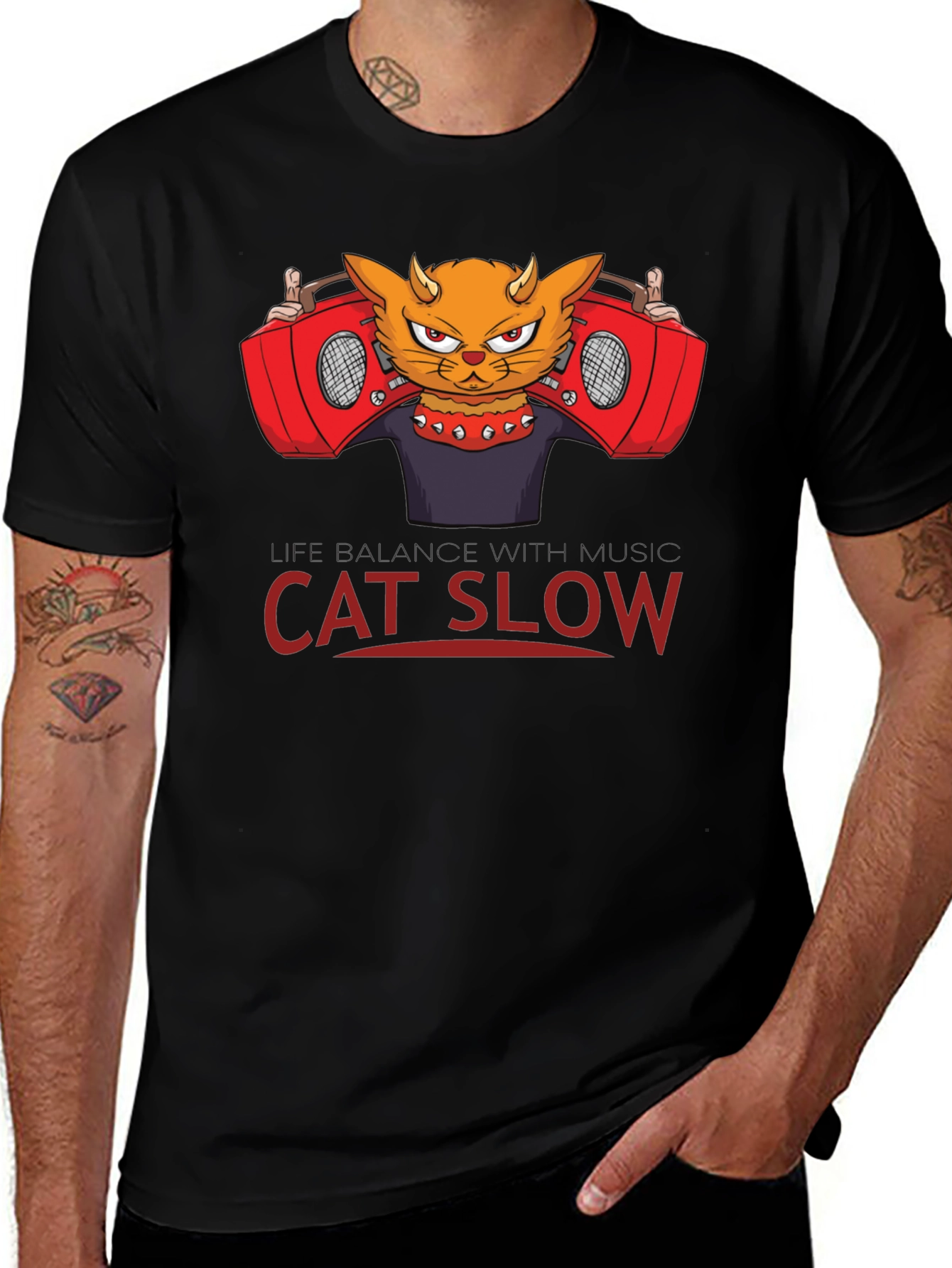 Cat Slow Music Graphic T-Shirt