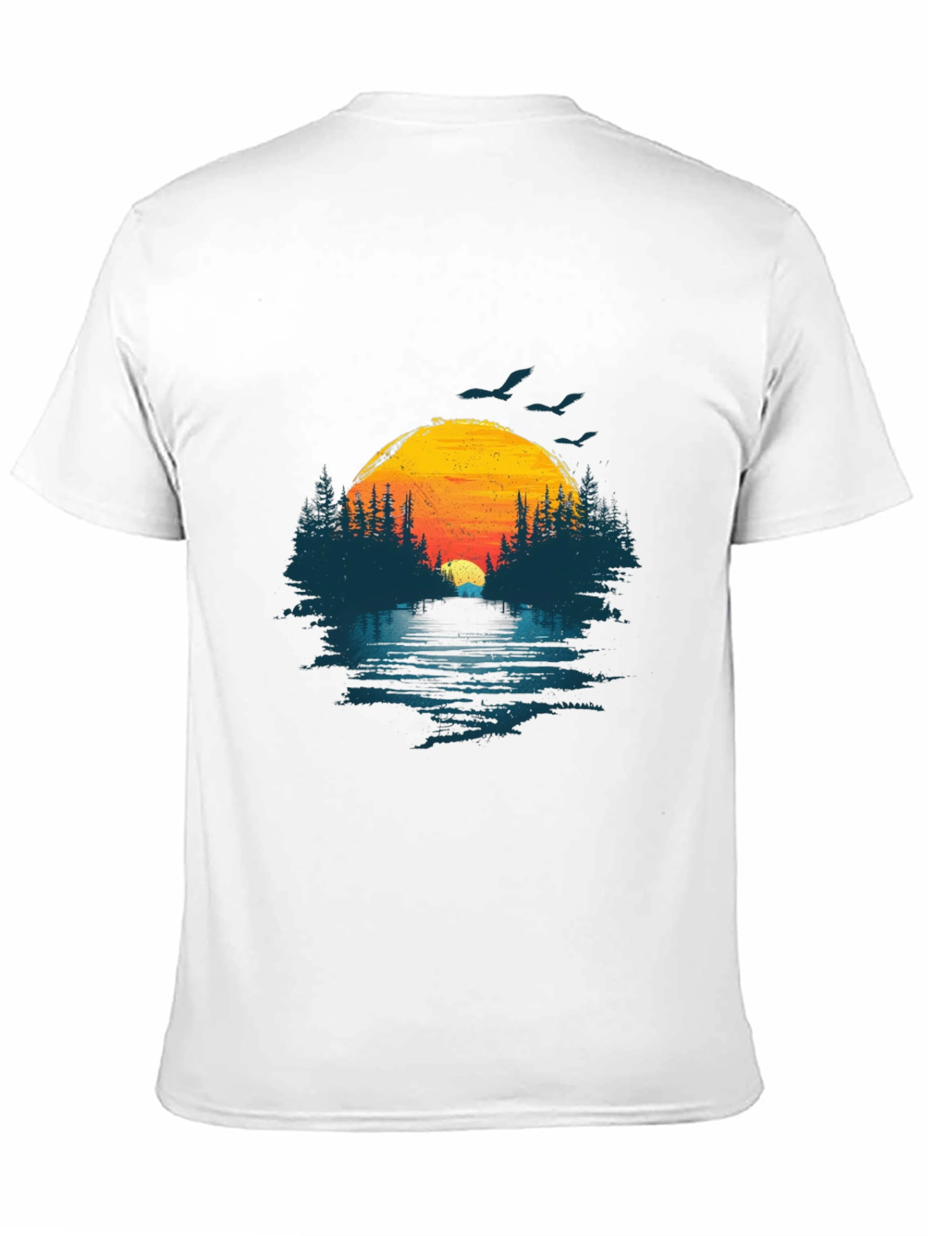 Sunset Lake Graphic Tee - Nature Design Black T-Shirt