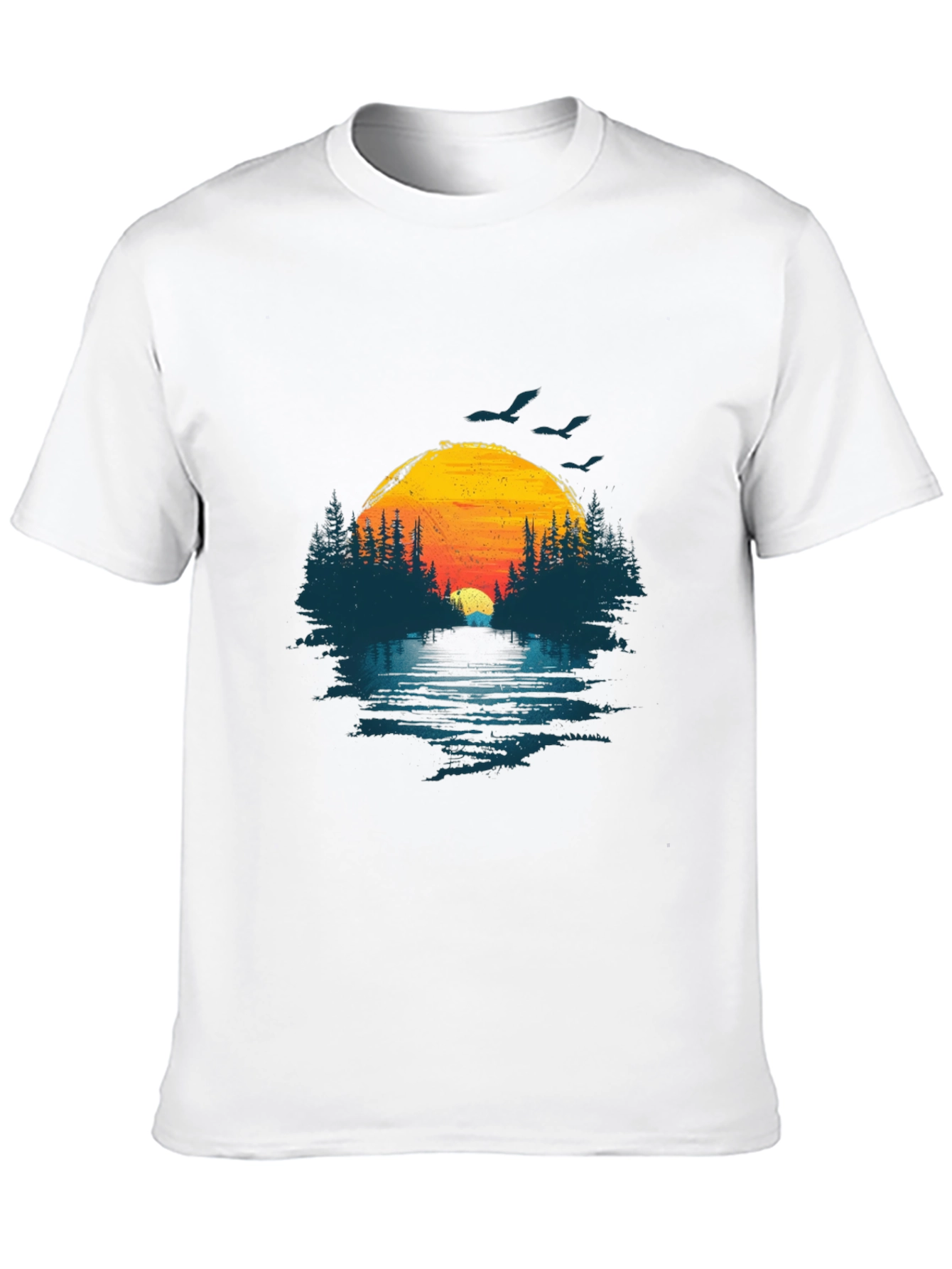 Sunset Lake Graphic Tee - Nature Design Black T-Shirt