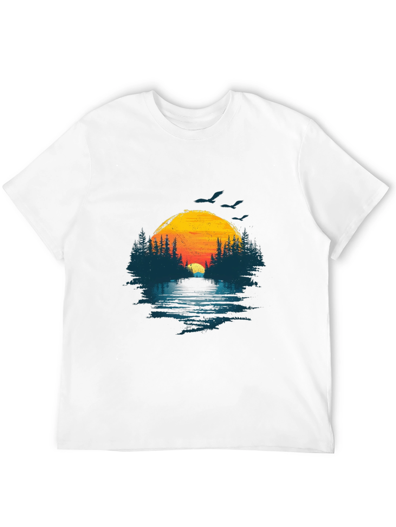 Sunset Lake Graphic Tee - Nature Design Black T-Shirt