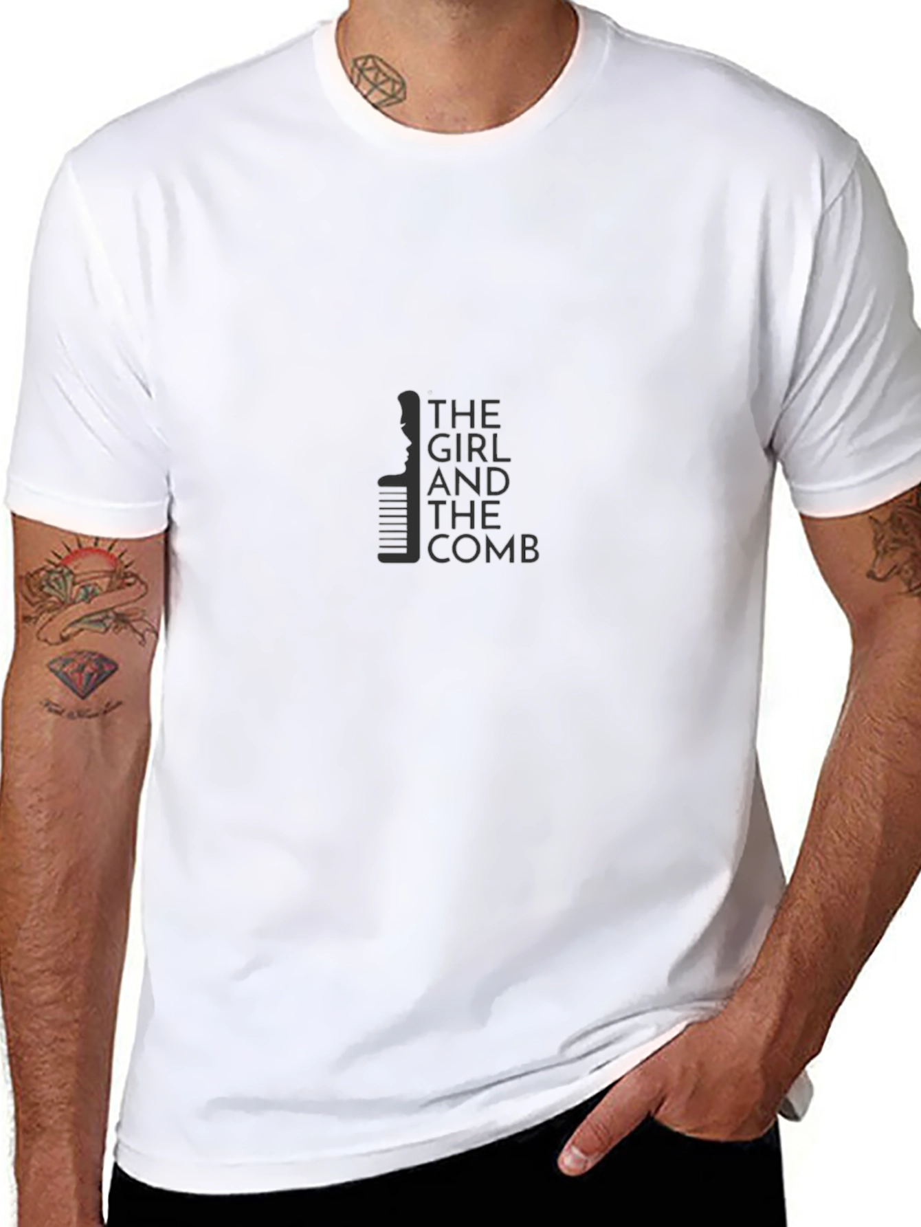 The Girl and The Comb Graphic Tee - Black