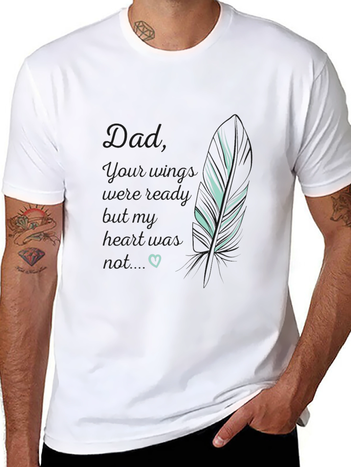 Dad Memorial T-Shirt Feather Graphic