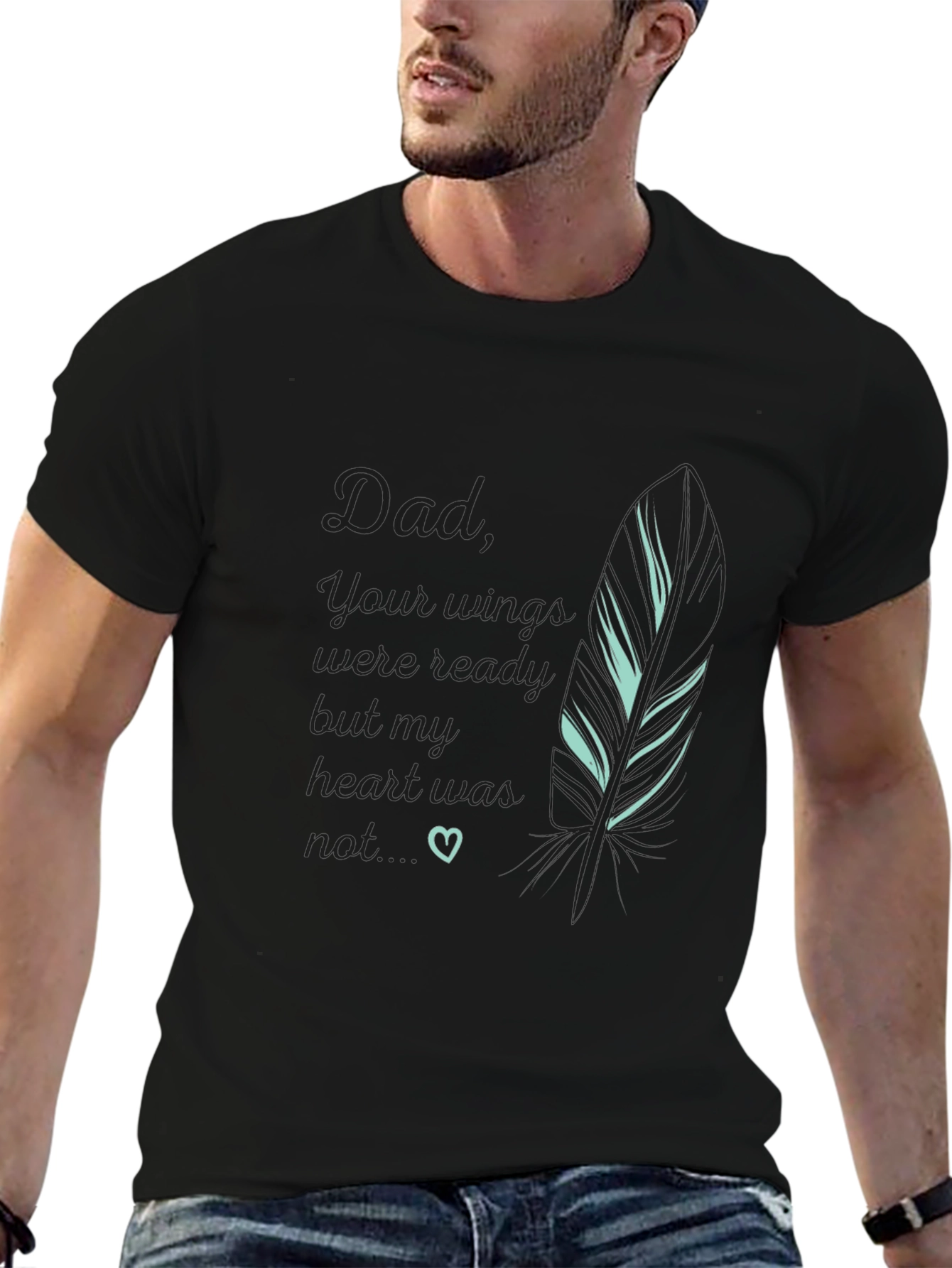 Dad Memorial T-Shirt Feather Graphic