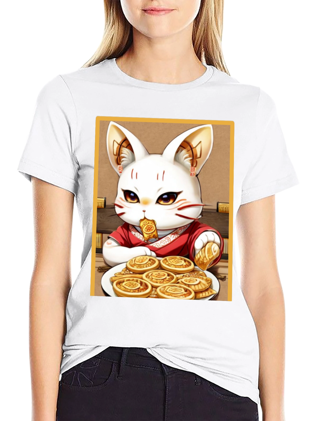 Lucky Cat T-Shirt - Whimsical Anime Design