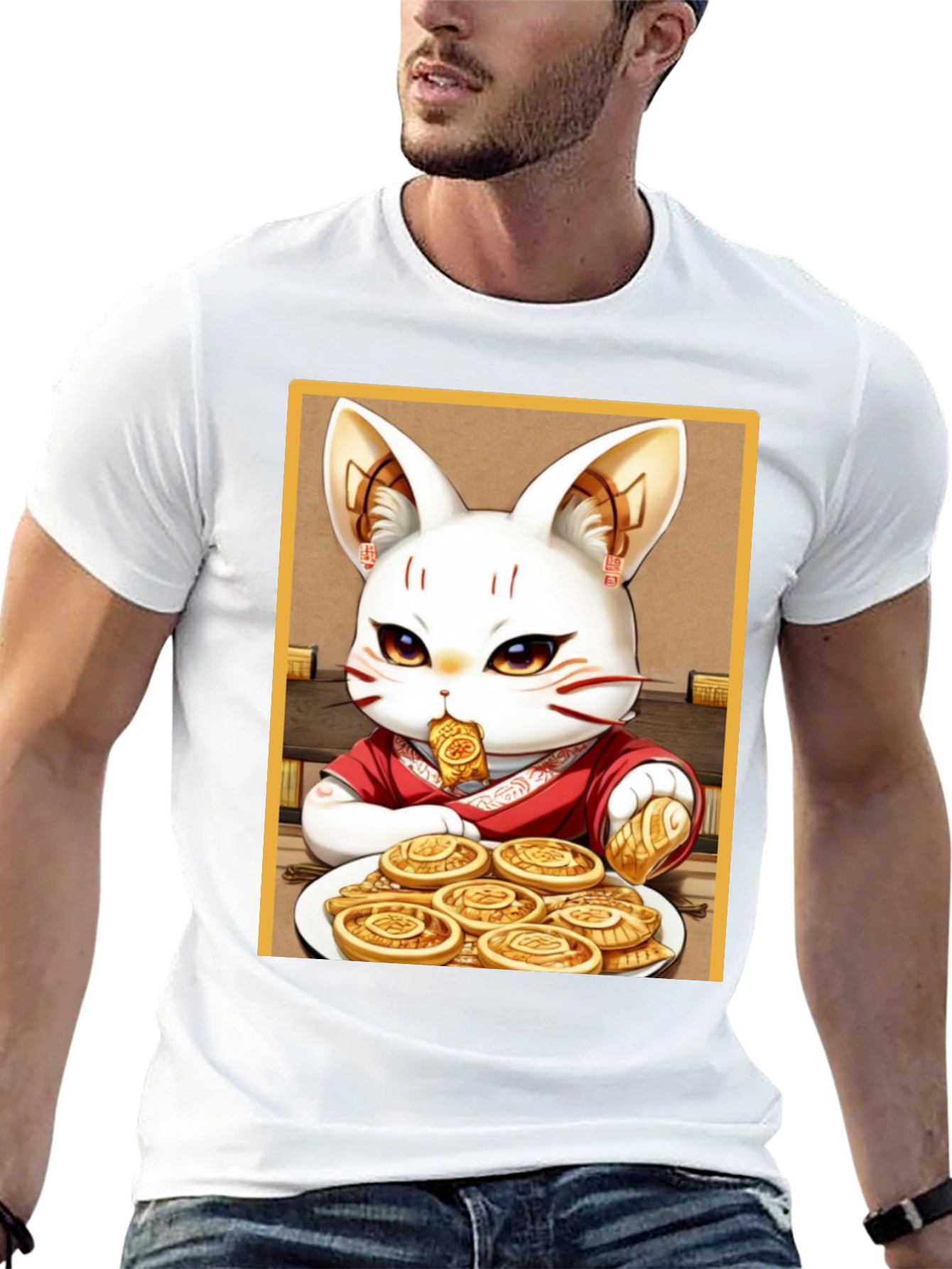 Lucky Cat T-Shirt - Whimsical Anime Design