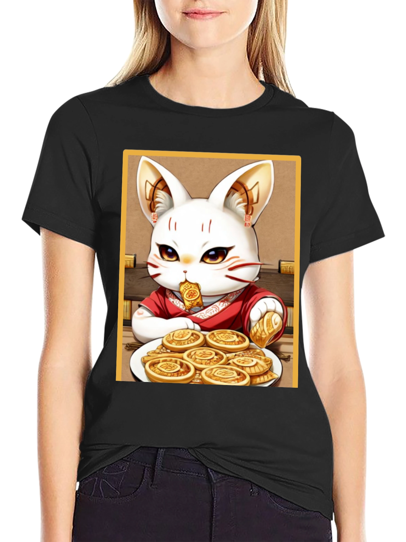 Lucky Cat T-Shirt - Whimsical Anime Design