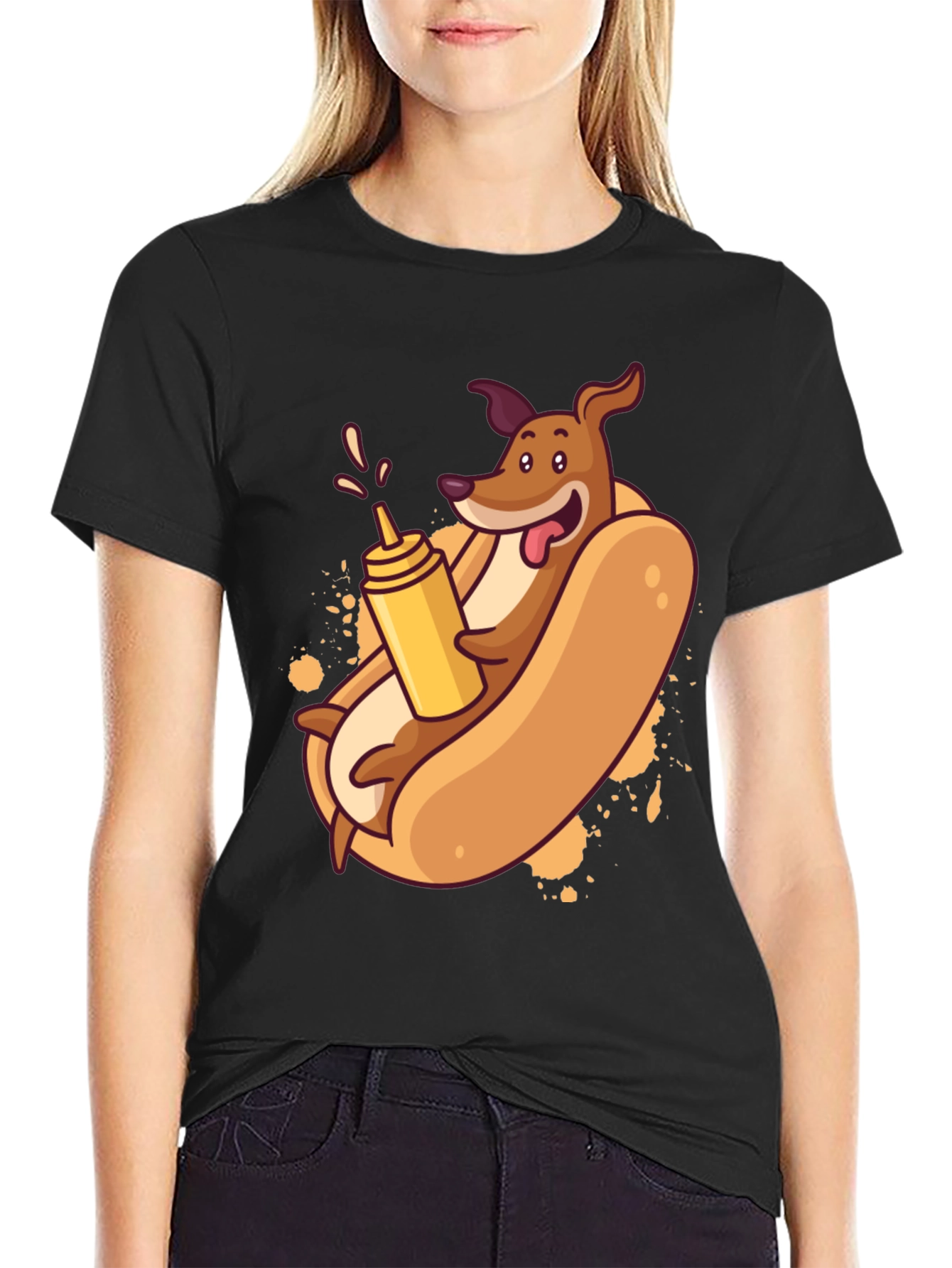 Funny Dachshund Hot Dog Cartoon T-Shirt