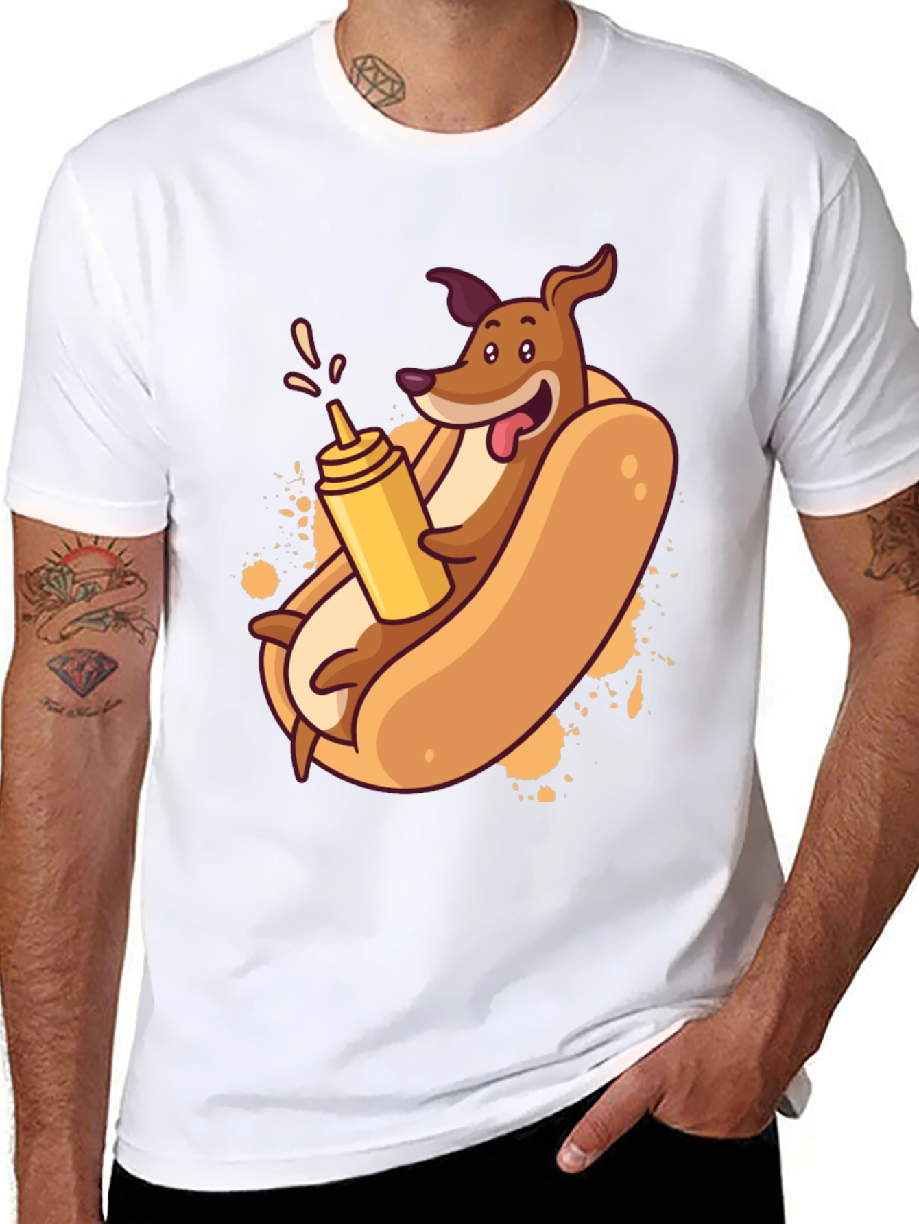 Funny Dachshund Hot Dog Cartoon T-Shirt