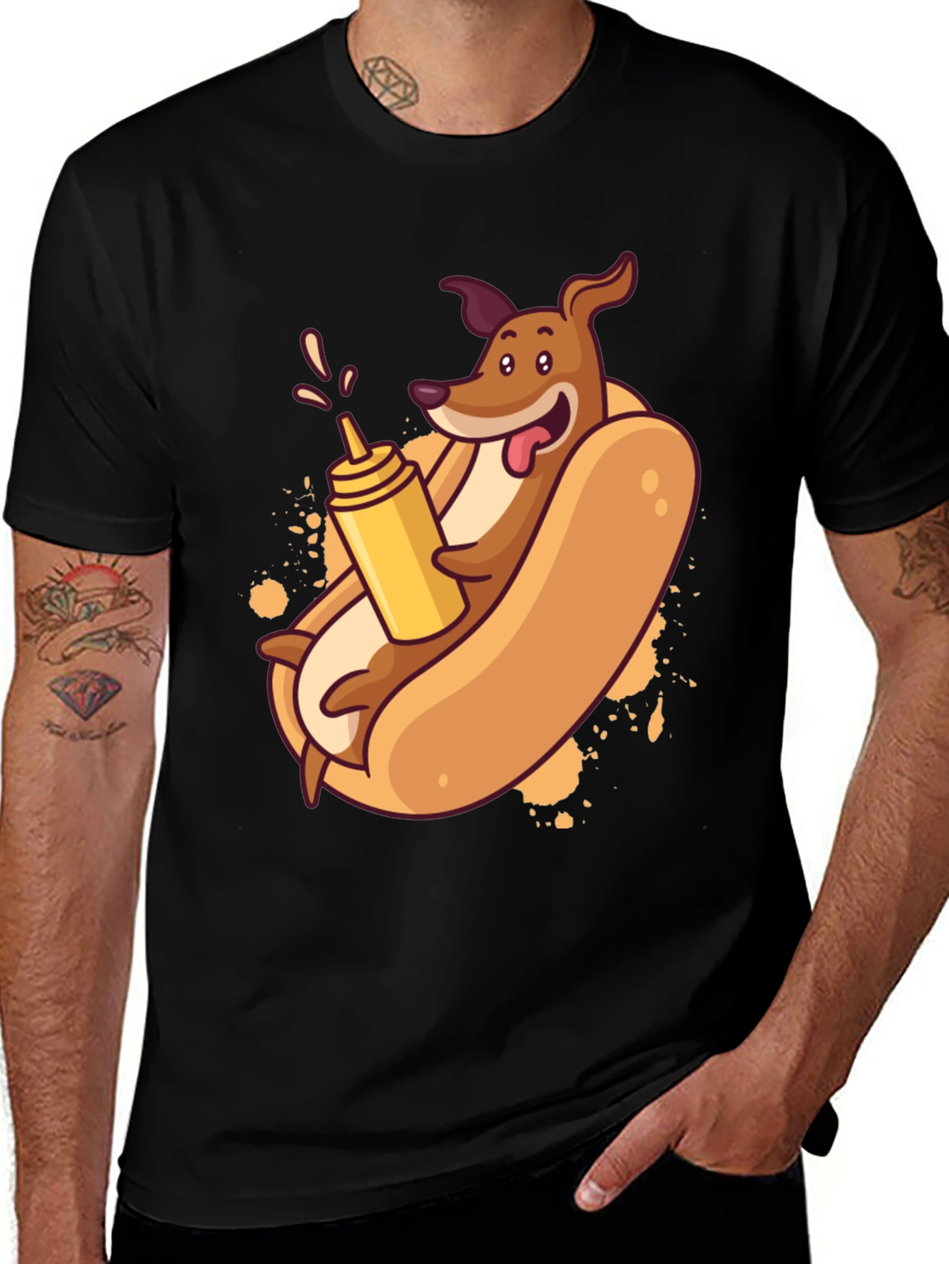 Funny Dachshund Hot Dog Cartoon T-Shirt