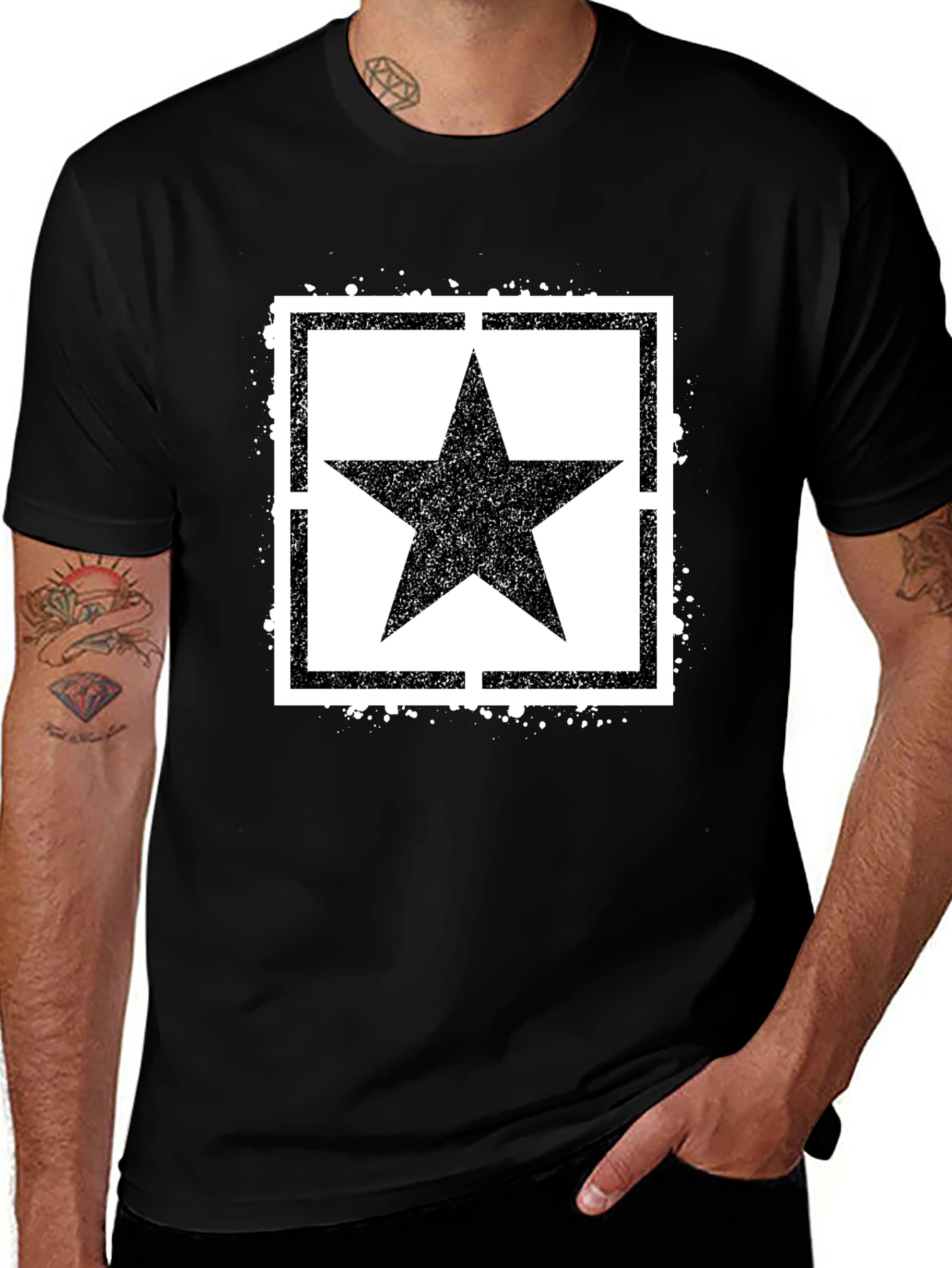 Black T-Shirt with Star Graphic