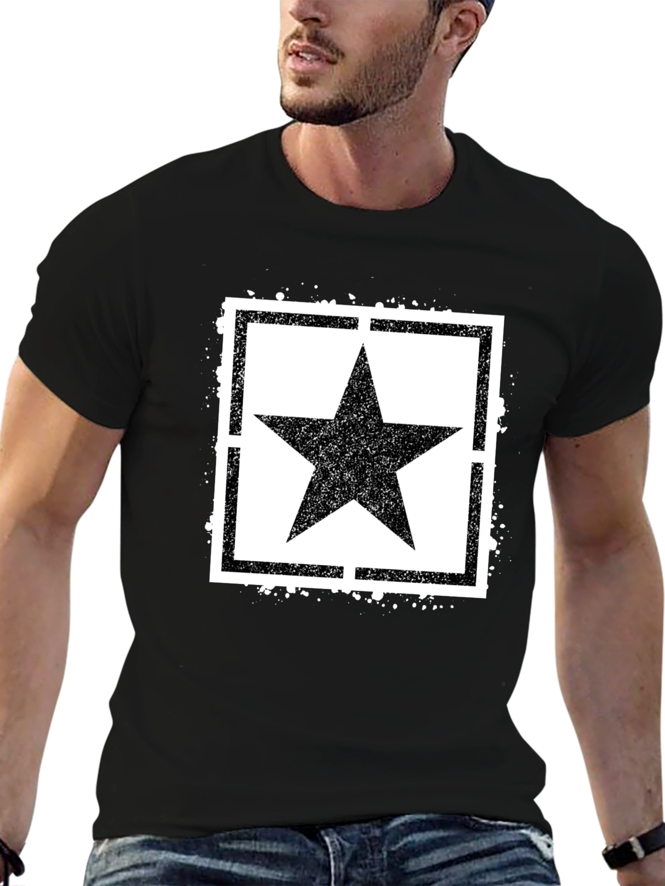 Black T-Shirt with Star Graphic