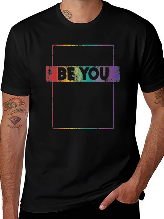 Be You Rainbow Graphic Tee - Black Cotton Casual T-Shirt