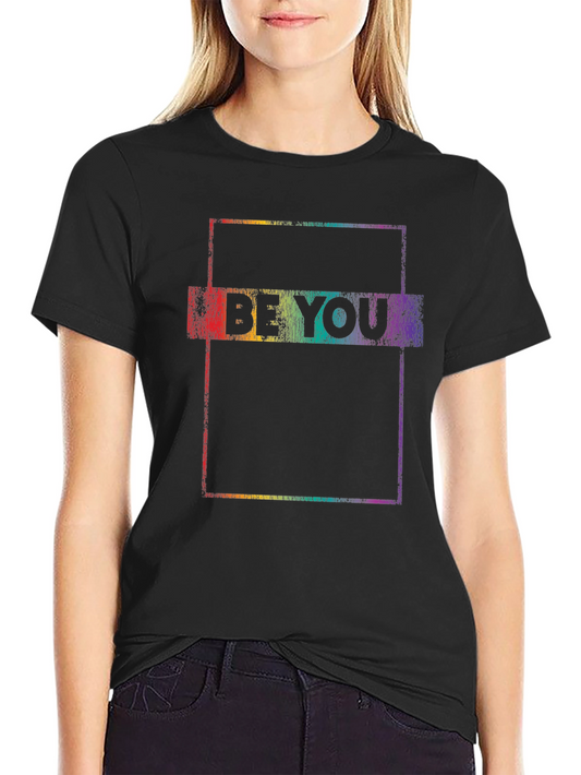 Be You Rainbow Graphic Tee - Black Cotton Casual T-Shirt