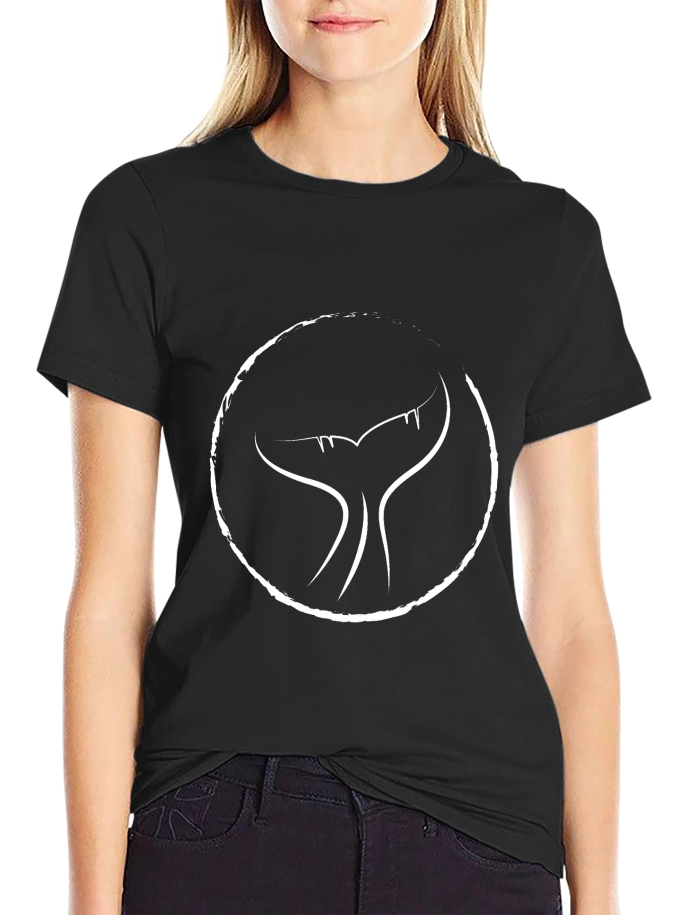 Whale Tail Graphic Tee - Black Cotton Comfort